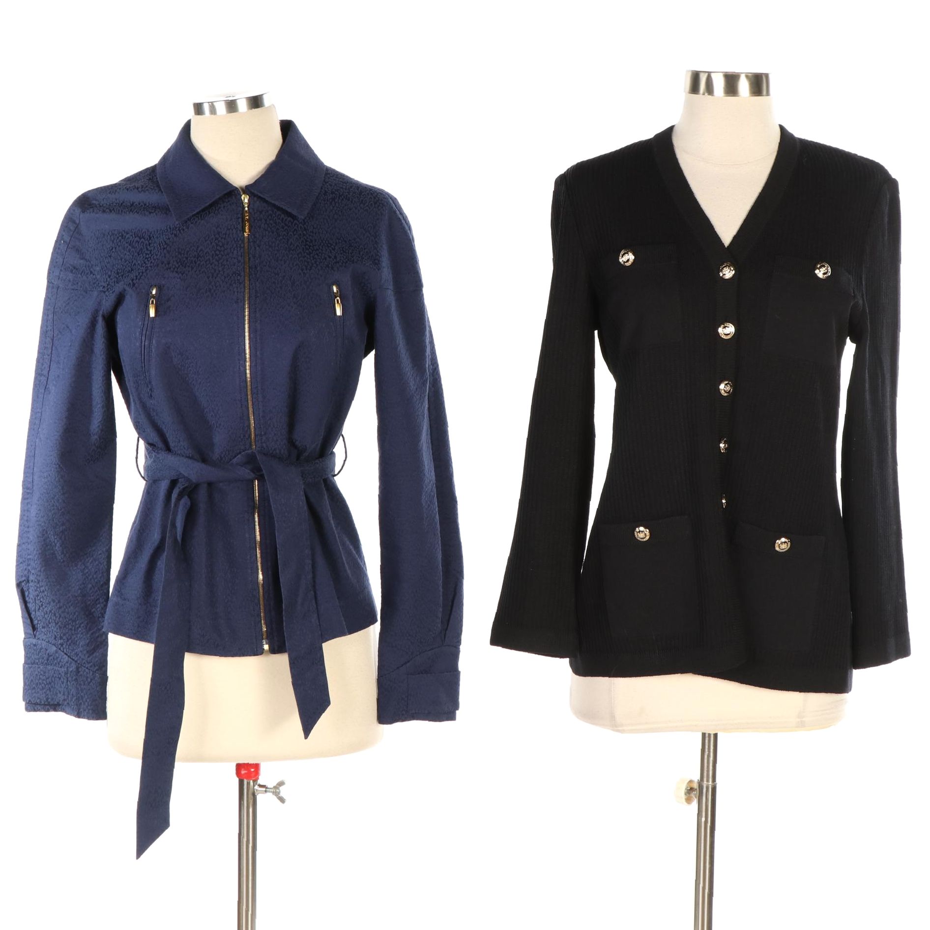 St. John Zipper-Front Jacket and Knit Button-Front Jacket