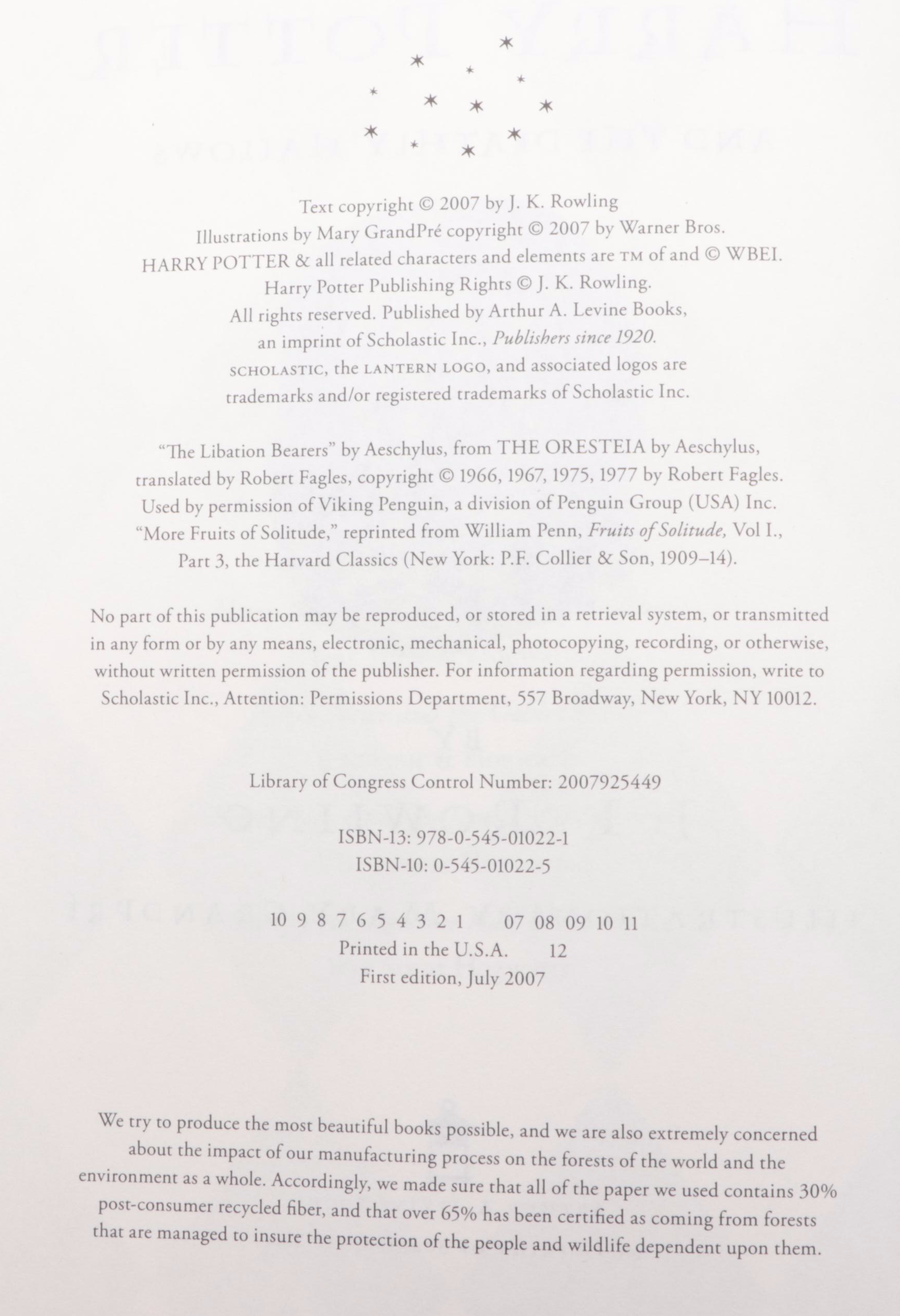 First American Edition "Harry Potter" Complete Series by J. K. Rowling