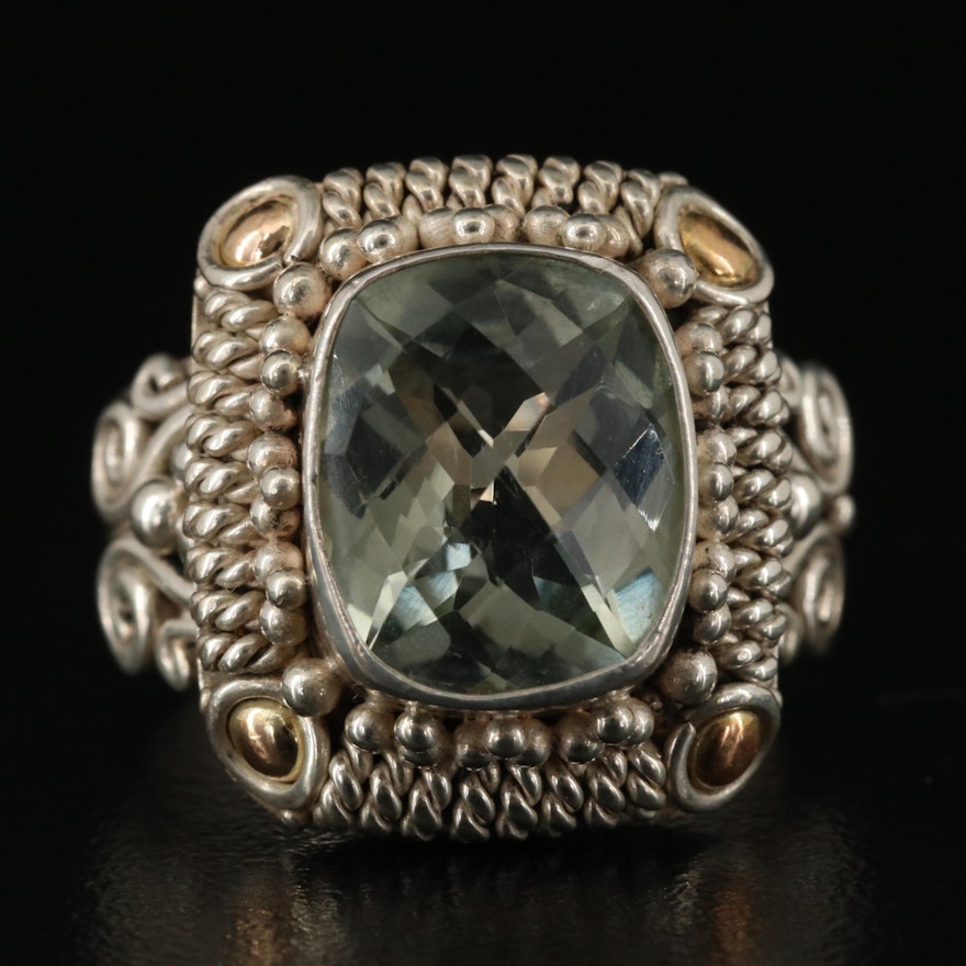 Sterling Prasiolite Ring with 18K Accents