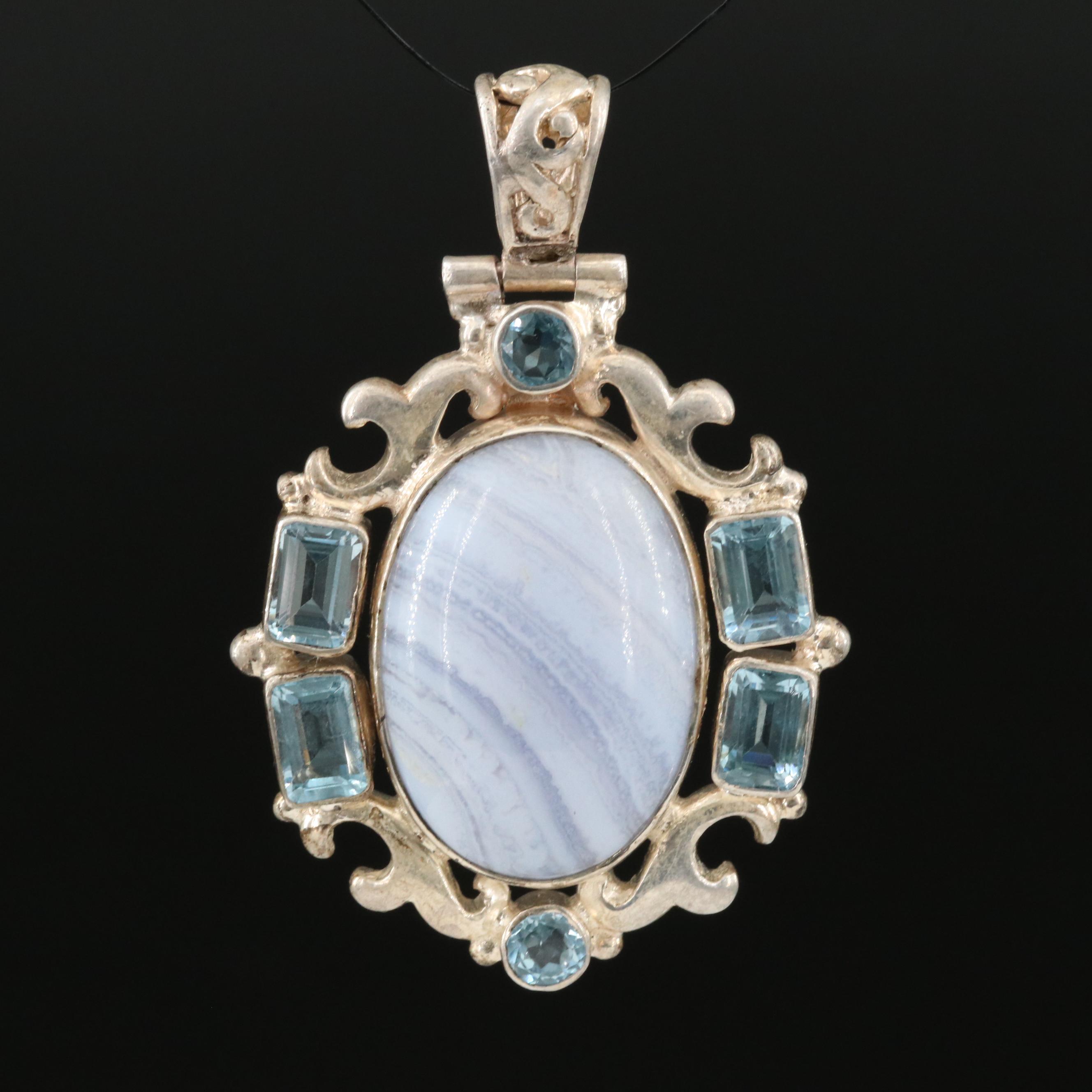 Sterling Lace Agate and Sky Blue Topaz Pendant
