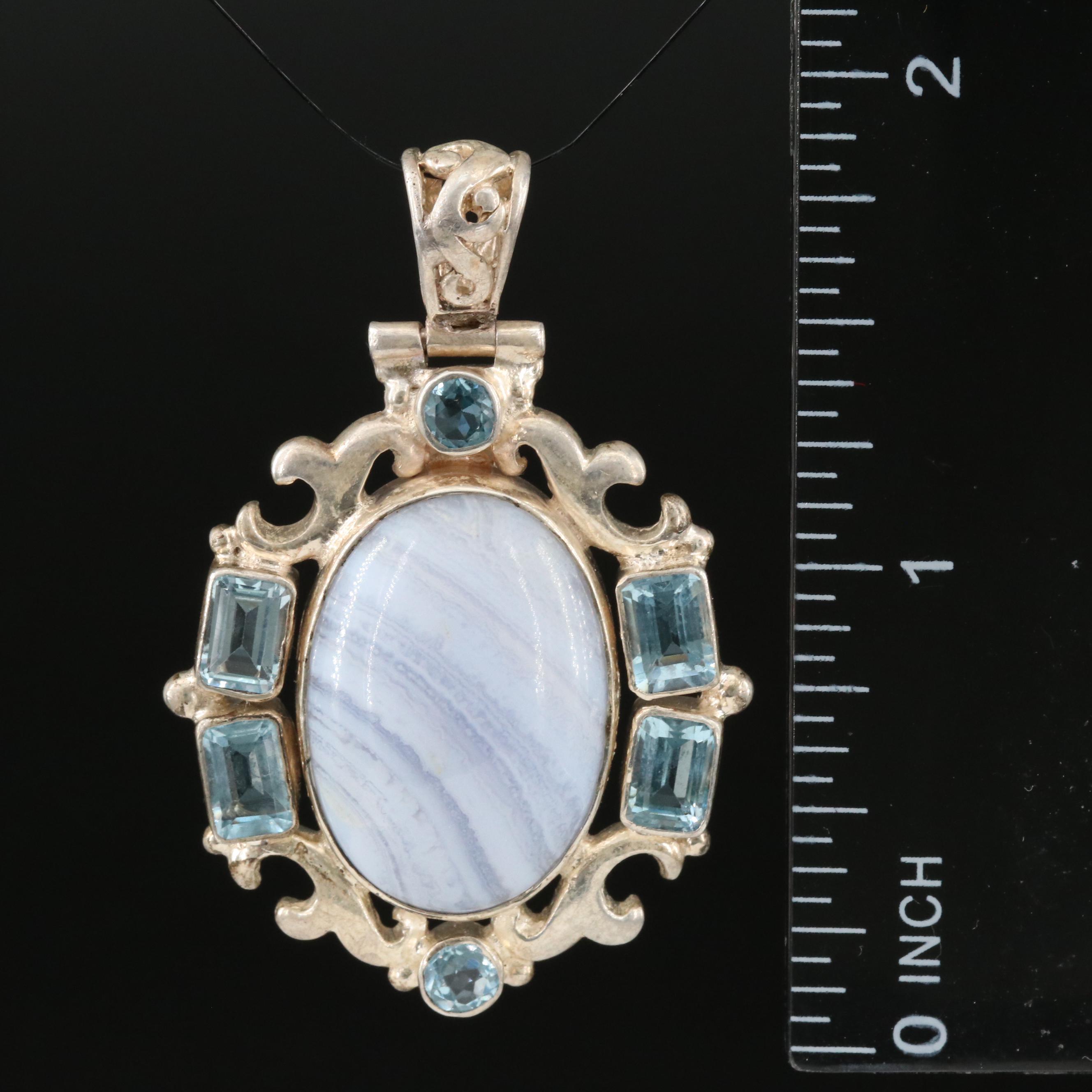 Sterling Lace Agate and Sky Blue Topaz Pendant