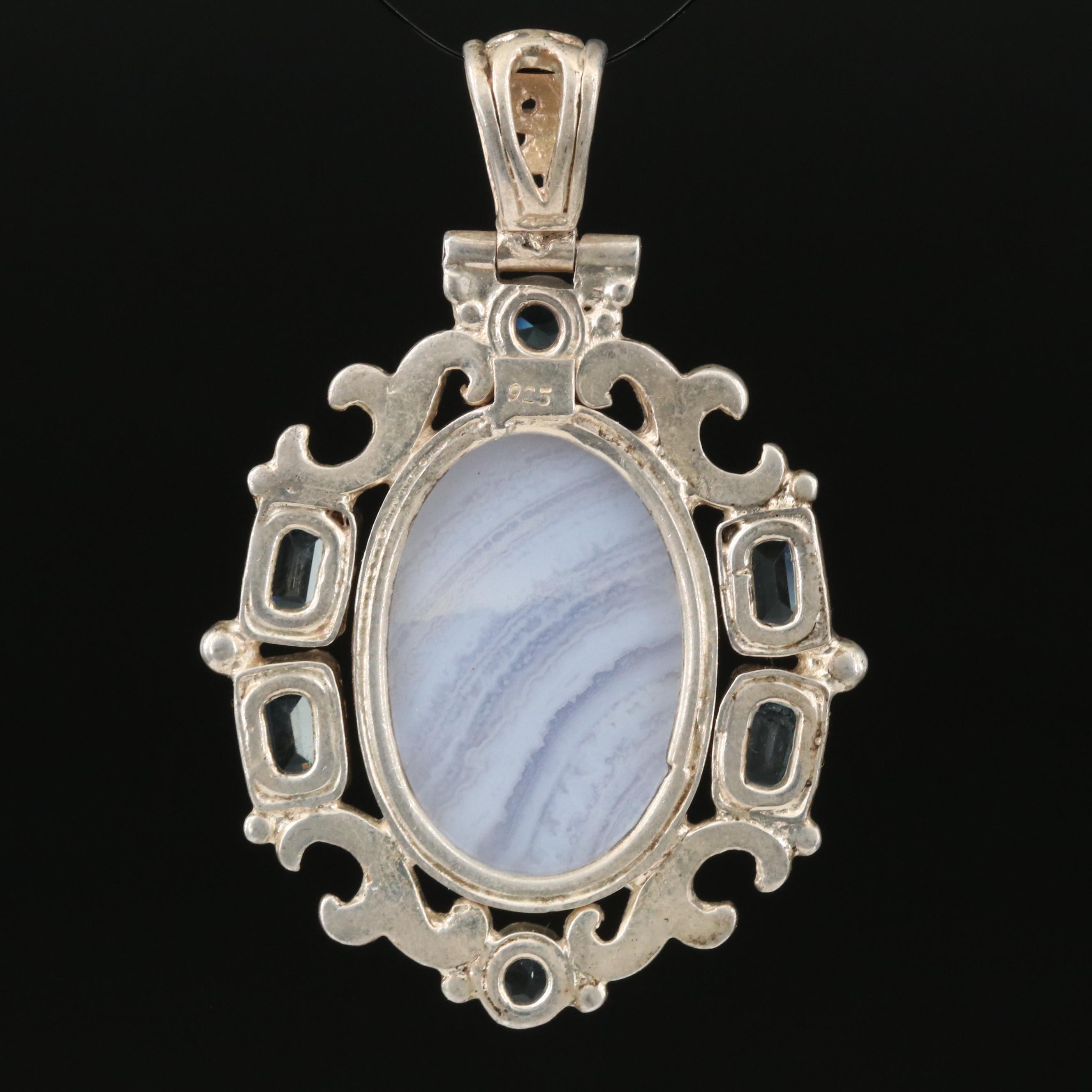 Sterling Lace Agate and Sky Blue Topaz Pendant