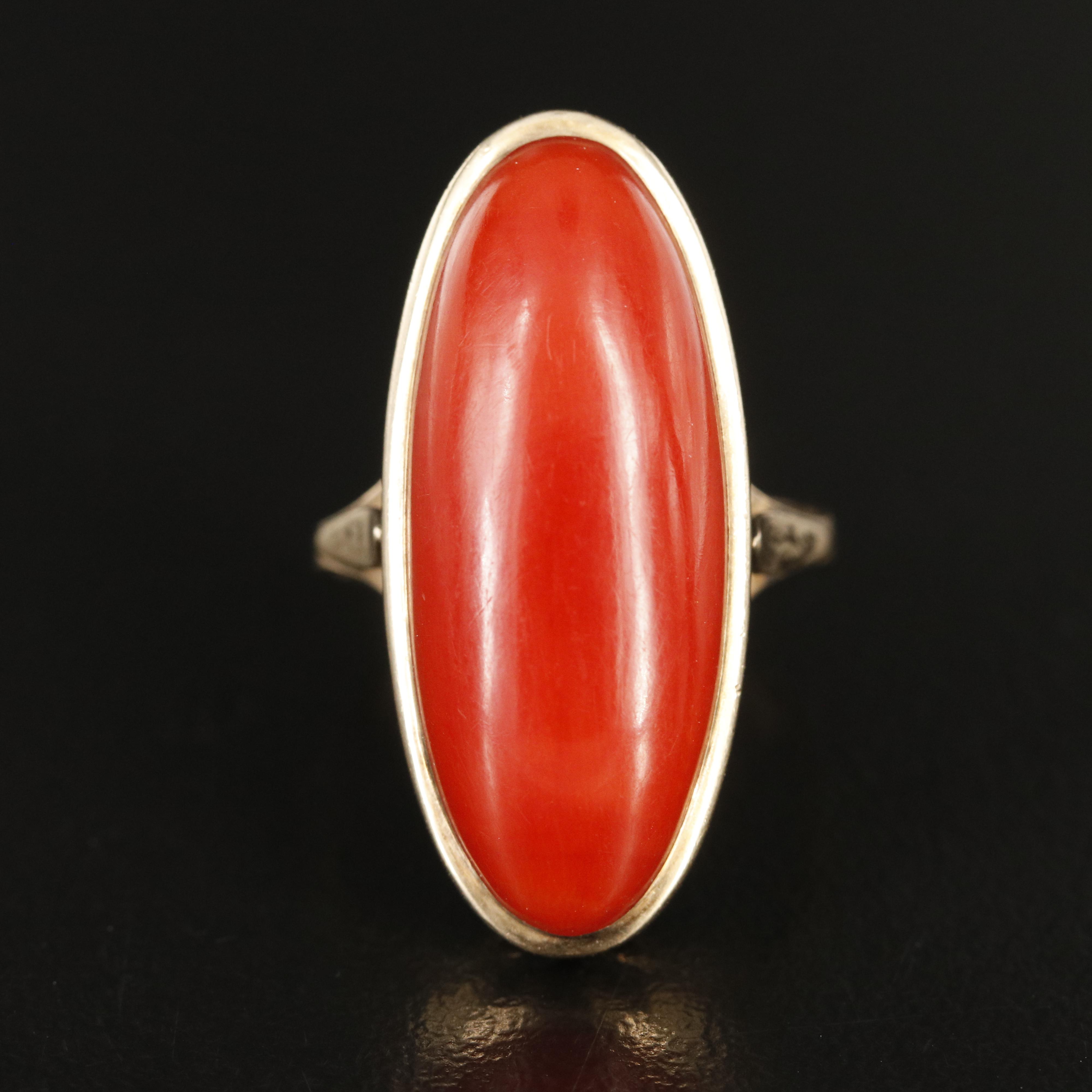 Vintage 10K Coral Oval Cabochon Ring