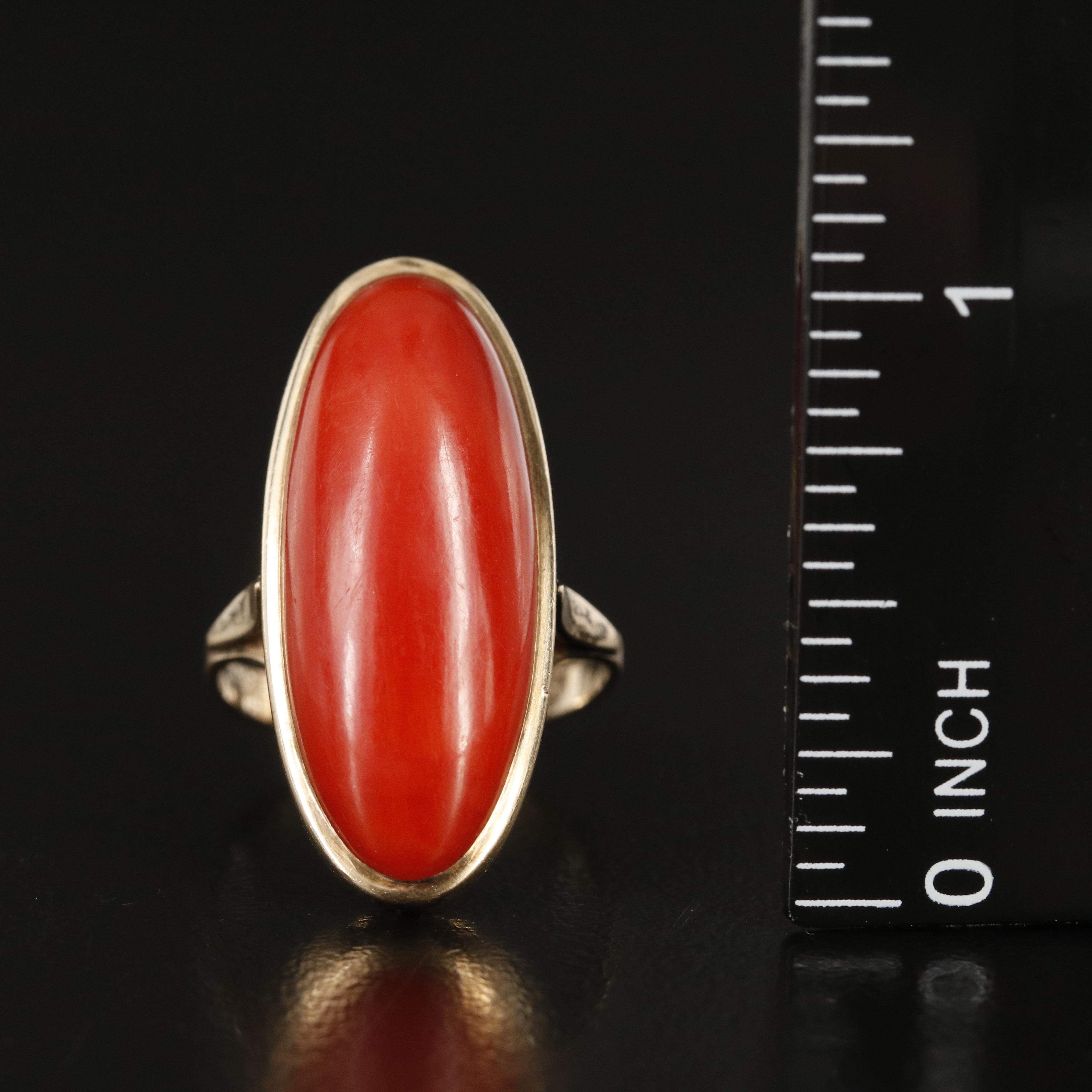 Vintage 10K Coral Oval Cabochon Ring