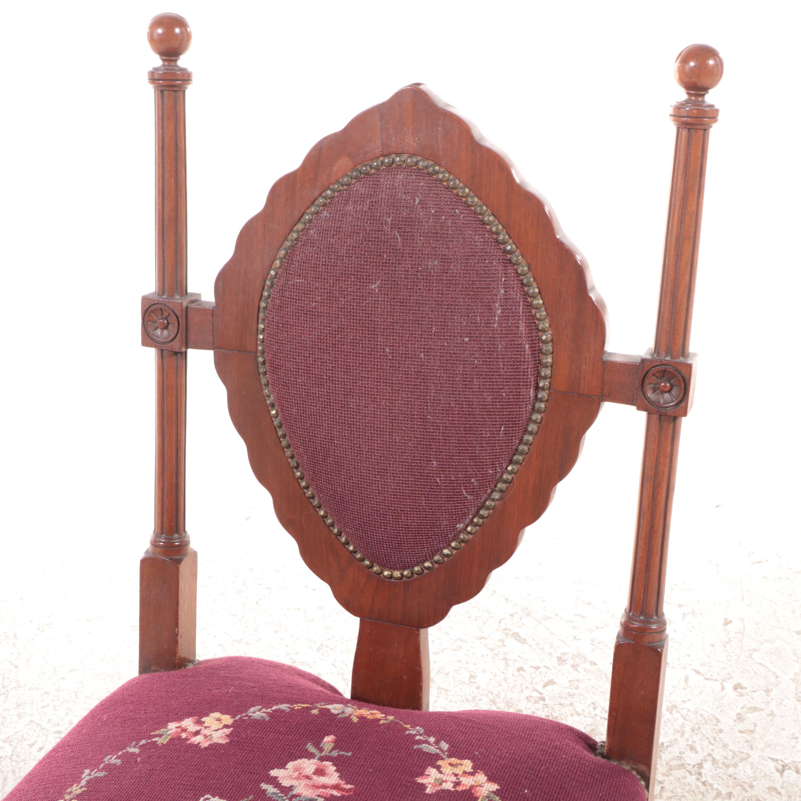 American Renaissance Revival Walnut & Needlepoint Side Chair, Late 19th Century