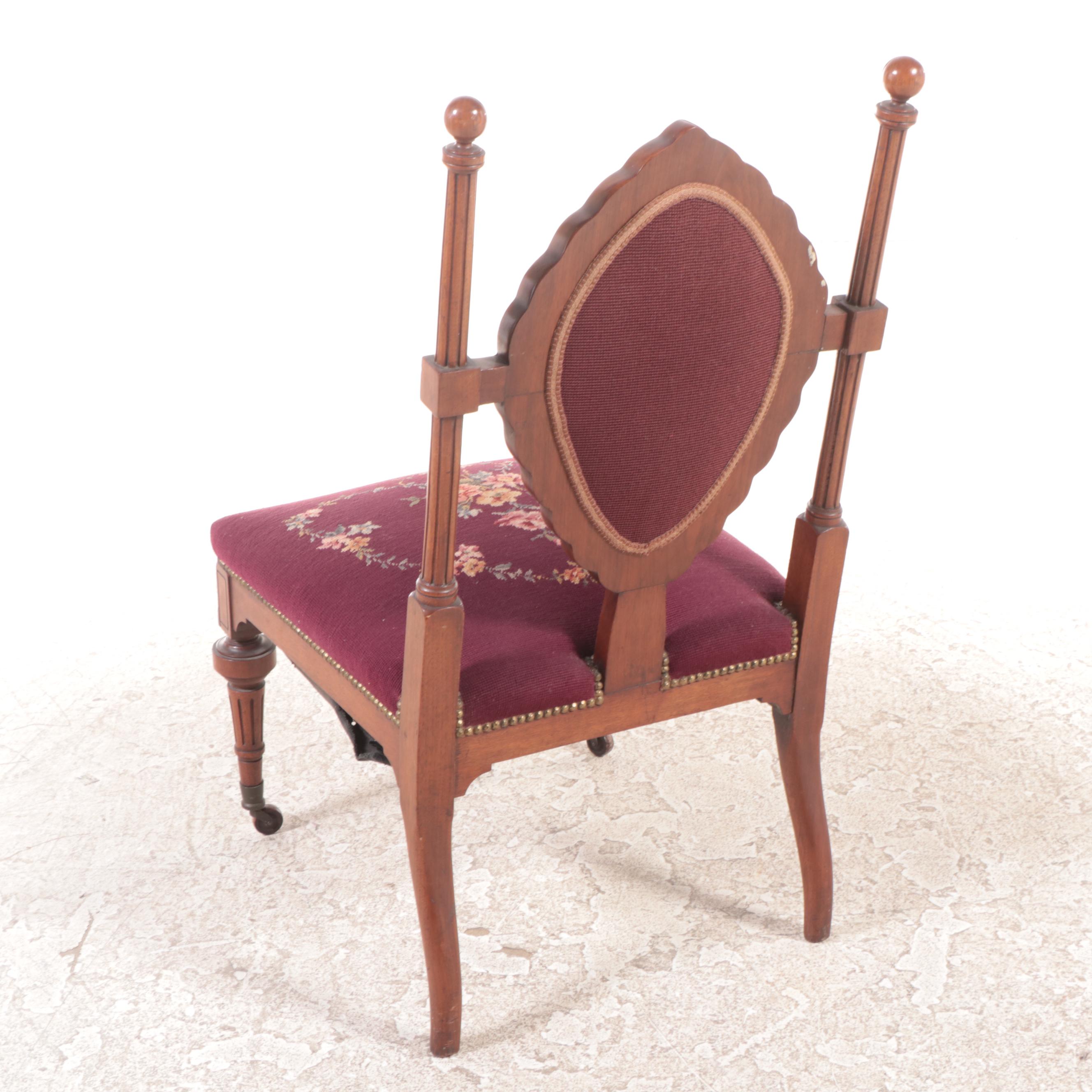 American Renaissance Revival Walnut & Needlepoint Side Chair, Late 19th Century
