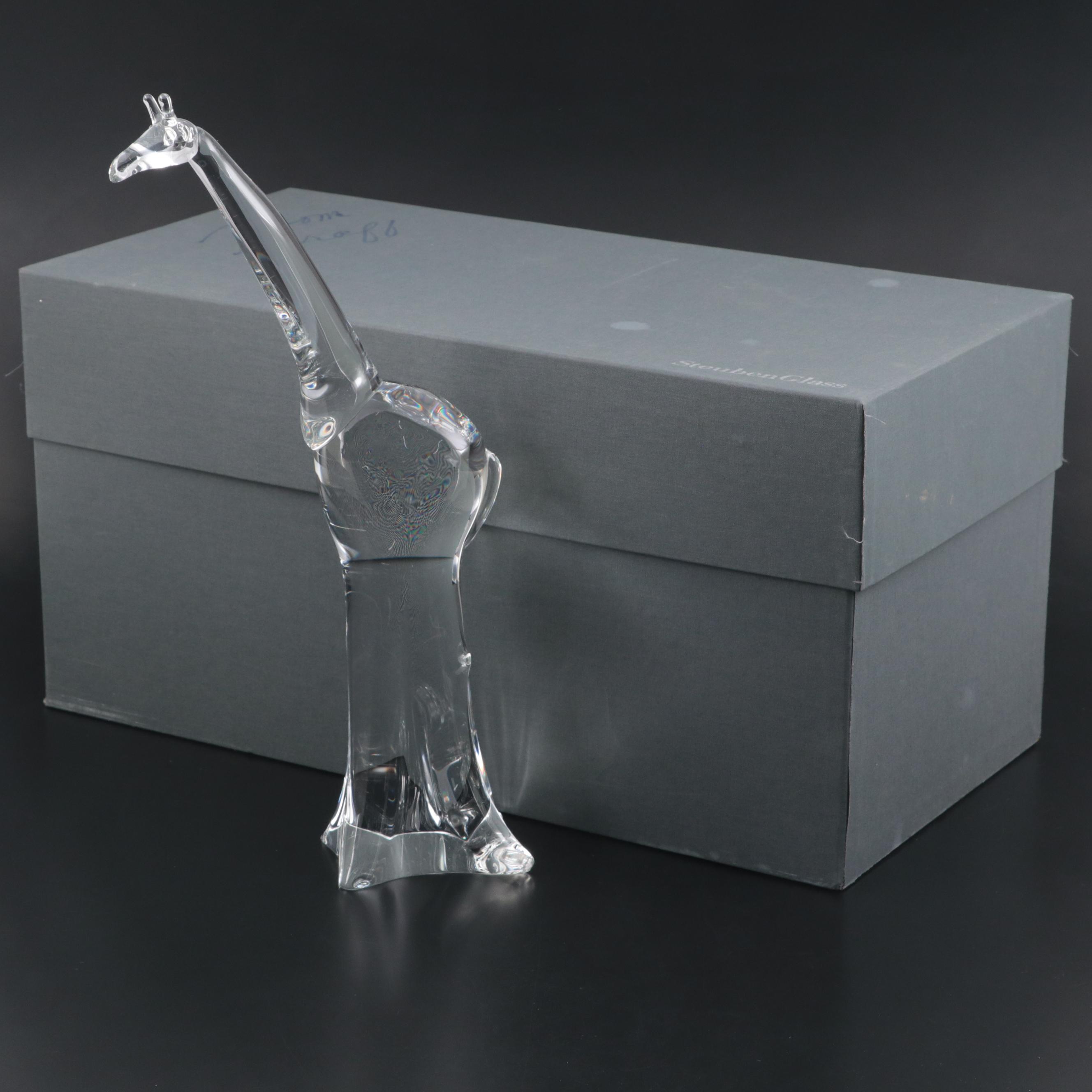 Steuben Art Glass "Mother Giraffe" Statuette Designed by Lloyd Atkins