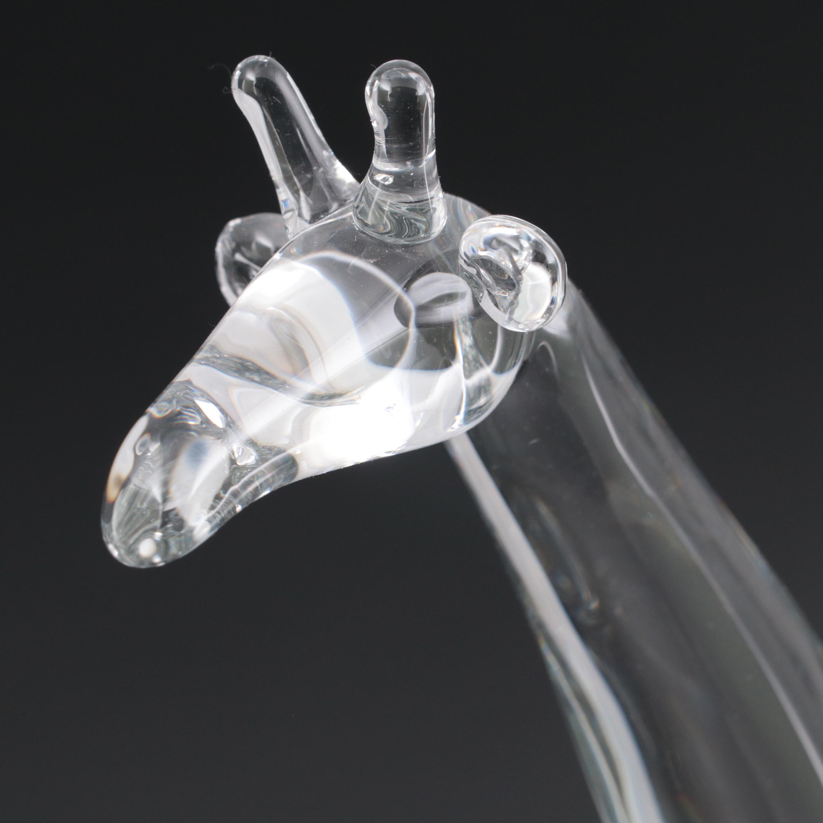 Steuben Art Glass "Mother Giraffe" Statuette Designed by Lloyd Atkins
