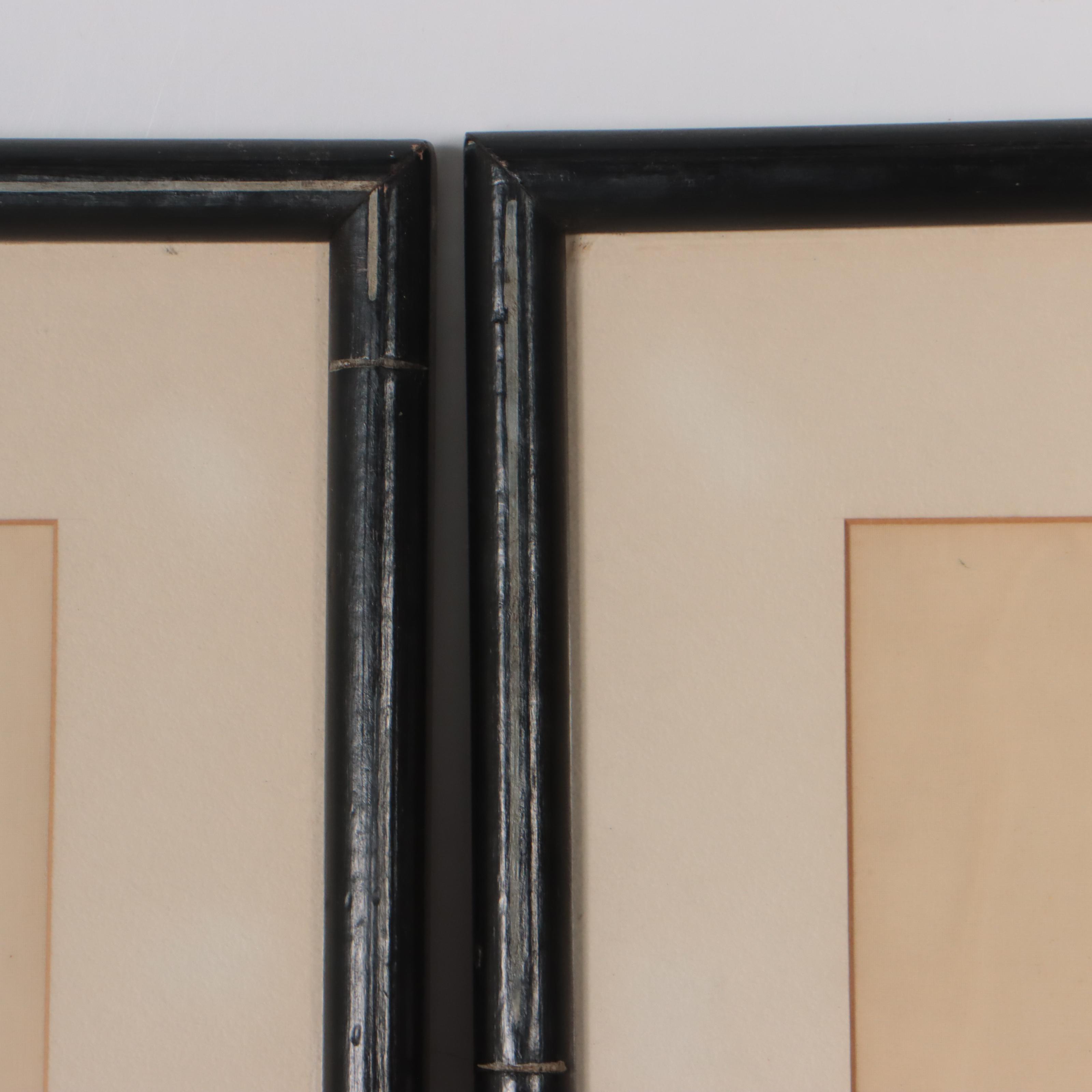 Japanese Ink and Gouache Paintings of Samurai, Mid-20th Century