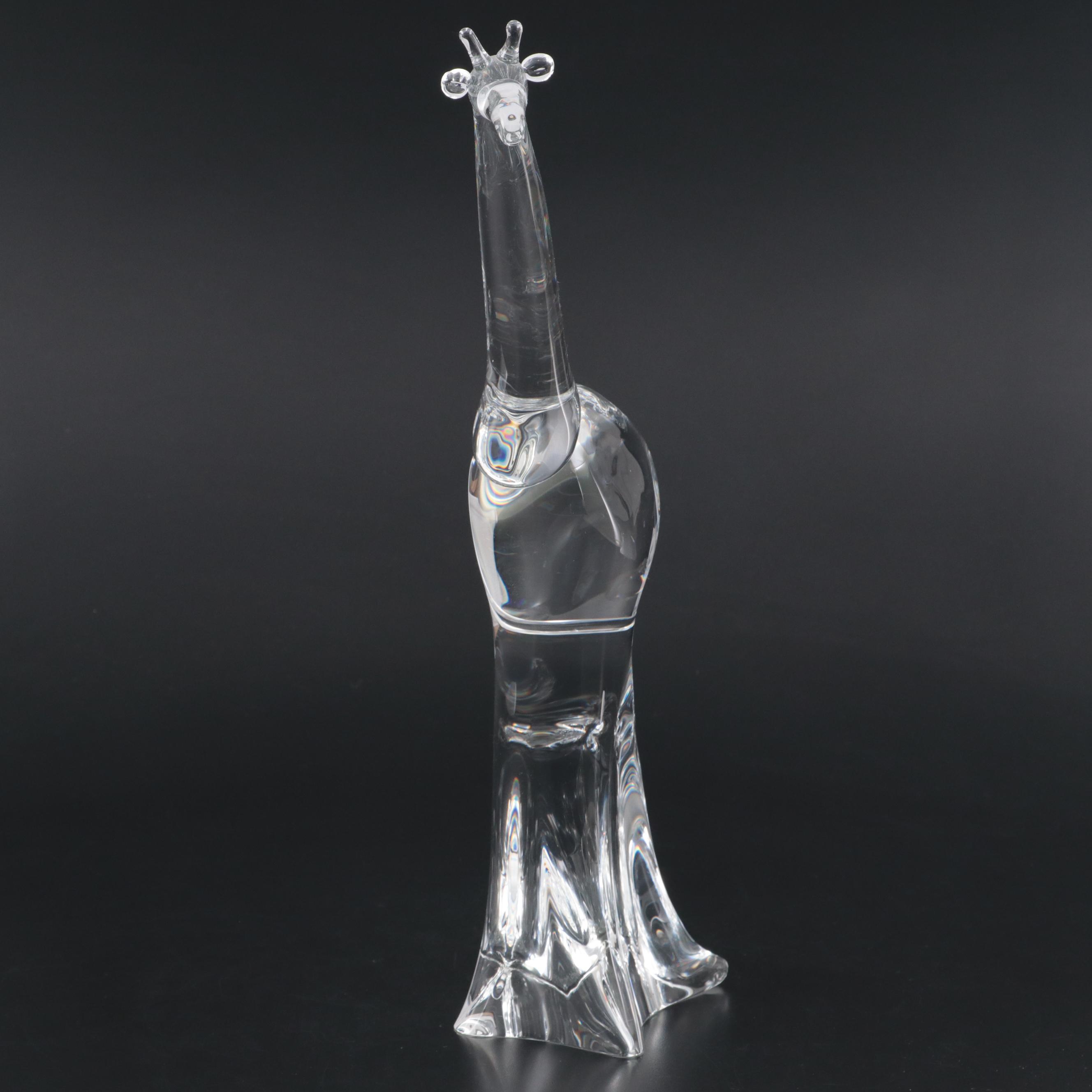 Steuben Art Glass "Mother Giraffe" Statuette Designed by Lloyd Atkins