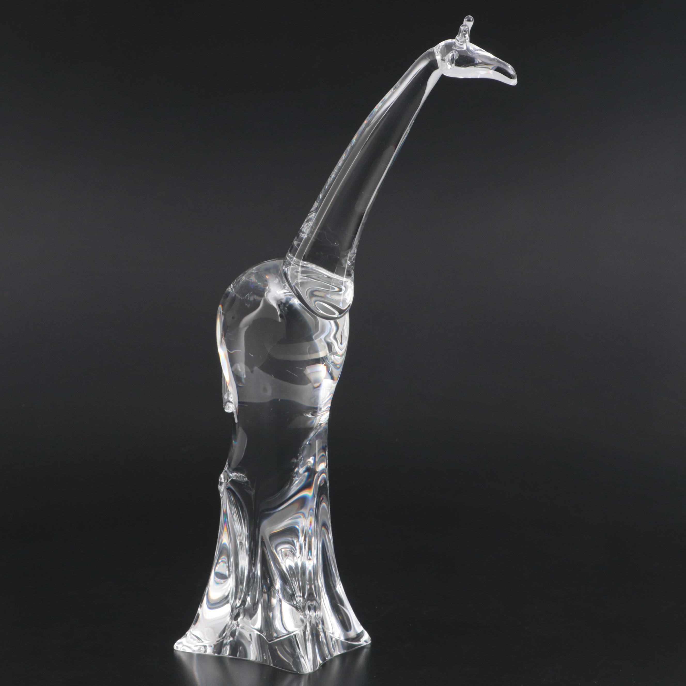 Steuben Art Glass "Mother Giraffe" Statuette Designed by Lloyd Atkins