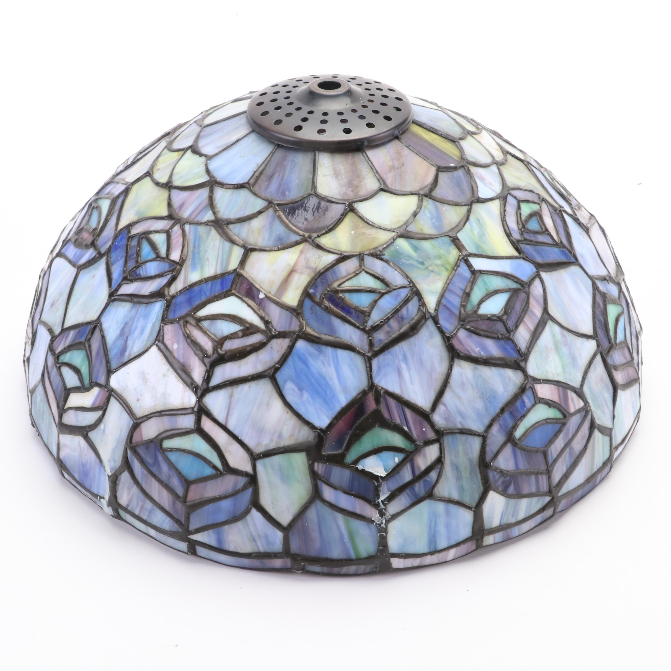 Art Nouveau Style Bronzed Metal and Peacock Slag Glass Table Lamp