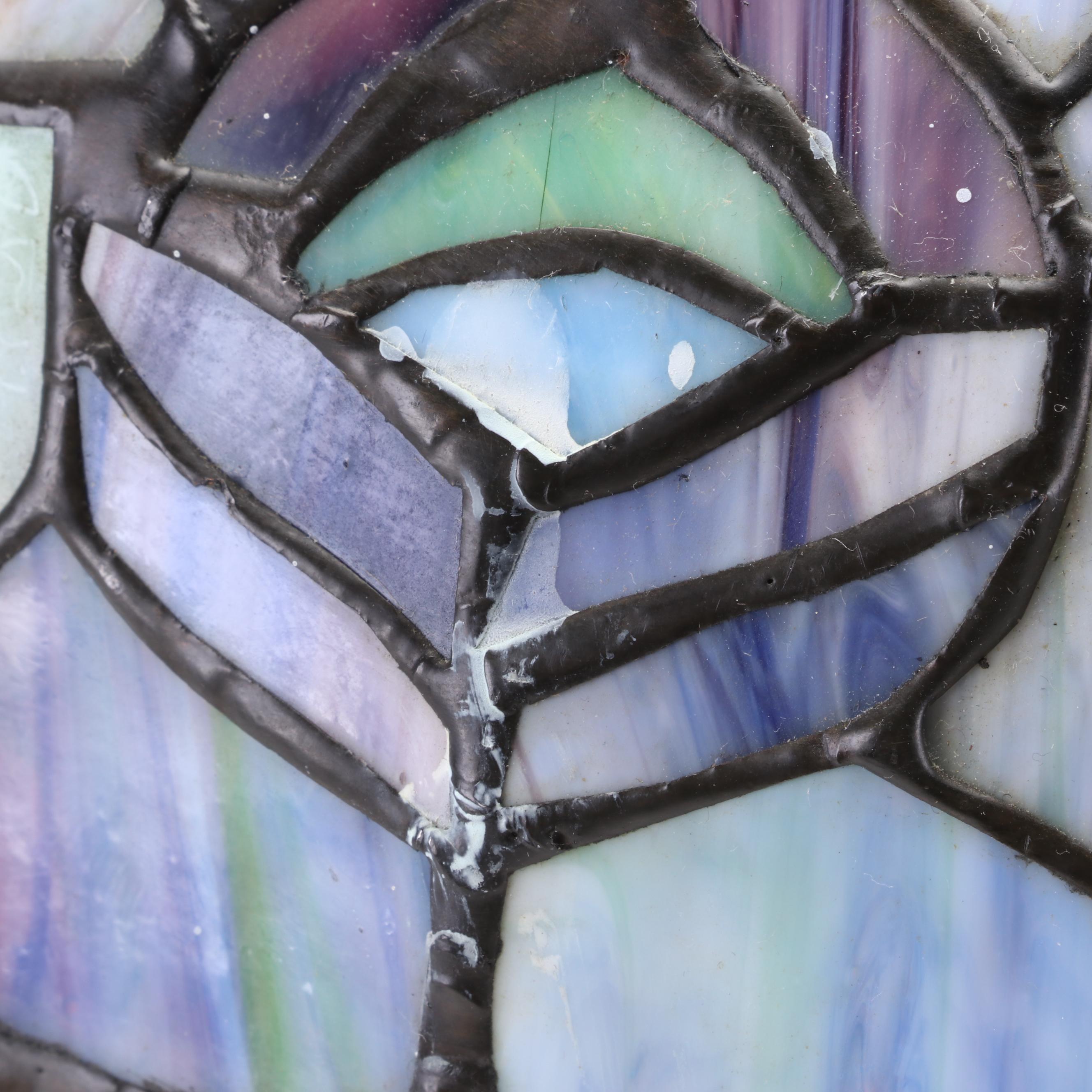 Art Nouveau Style Bronzed Metal and Peacock Slag Glass Table Lamp