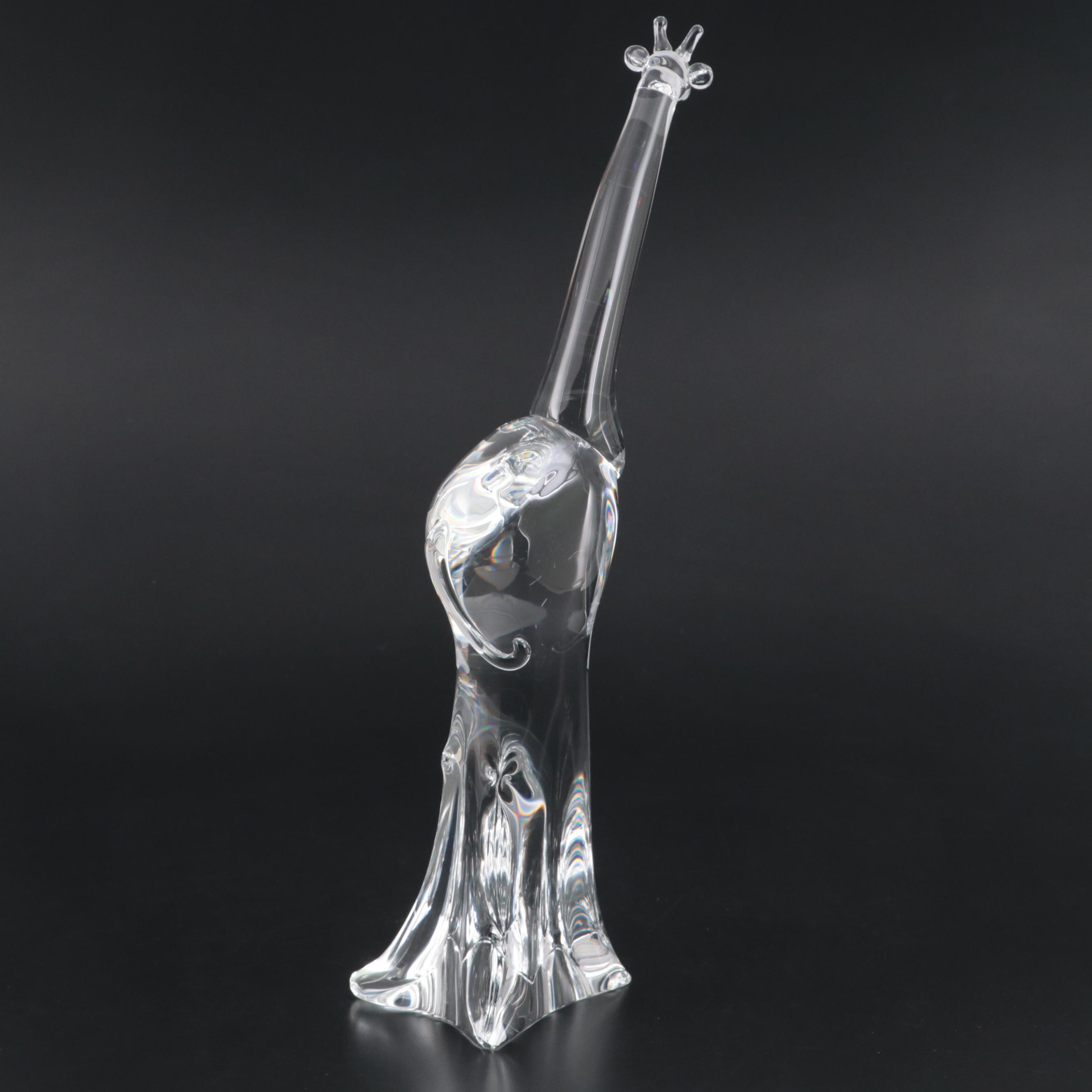Steuben Art Glass "Mother Giraffe" Statuette Designed by Lloyd Atkins