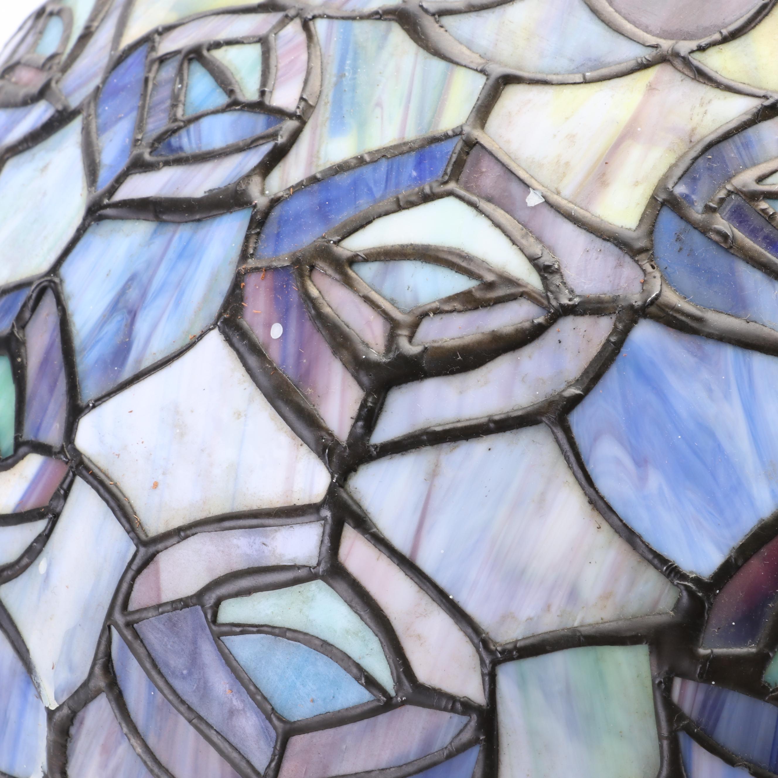 Art Nouveau Style Bronzed Metal and Peacock Slag Glass Table Lamp