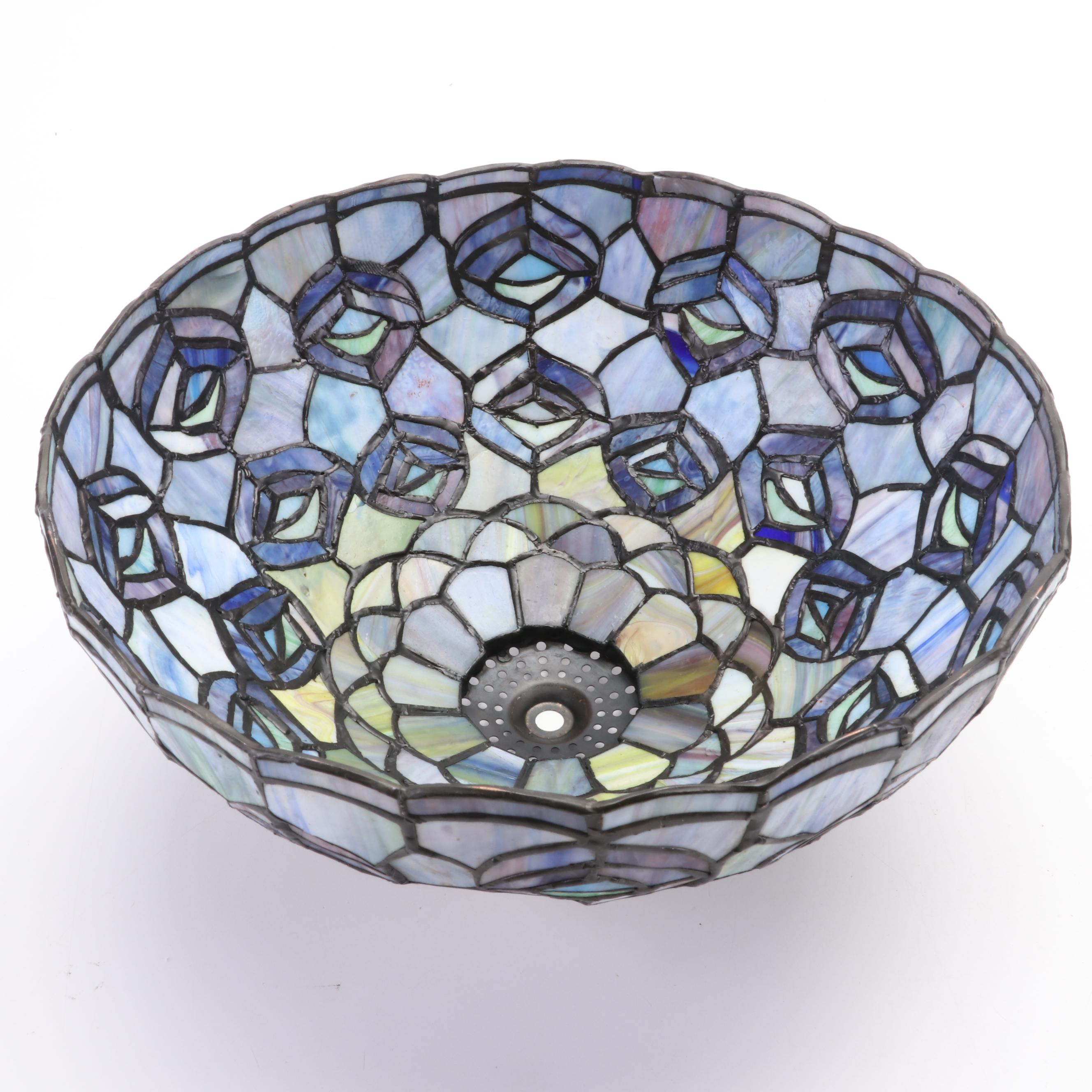 Art Nouveau Style Bronzed Metal and Peacock Slag Glass Table Lamp