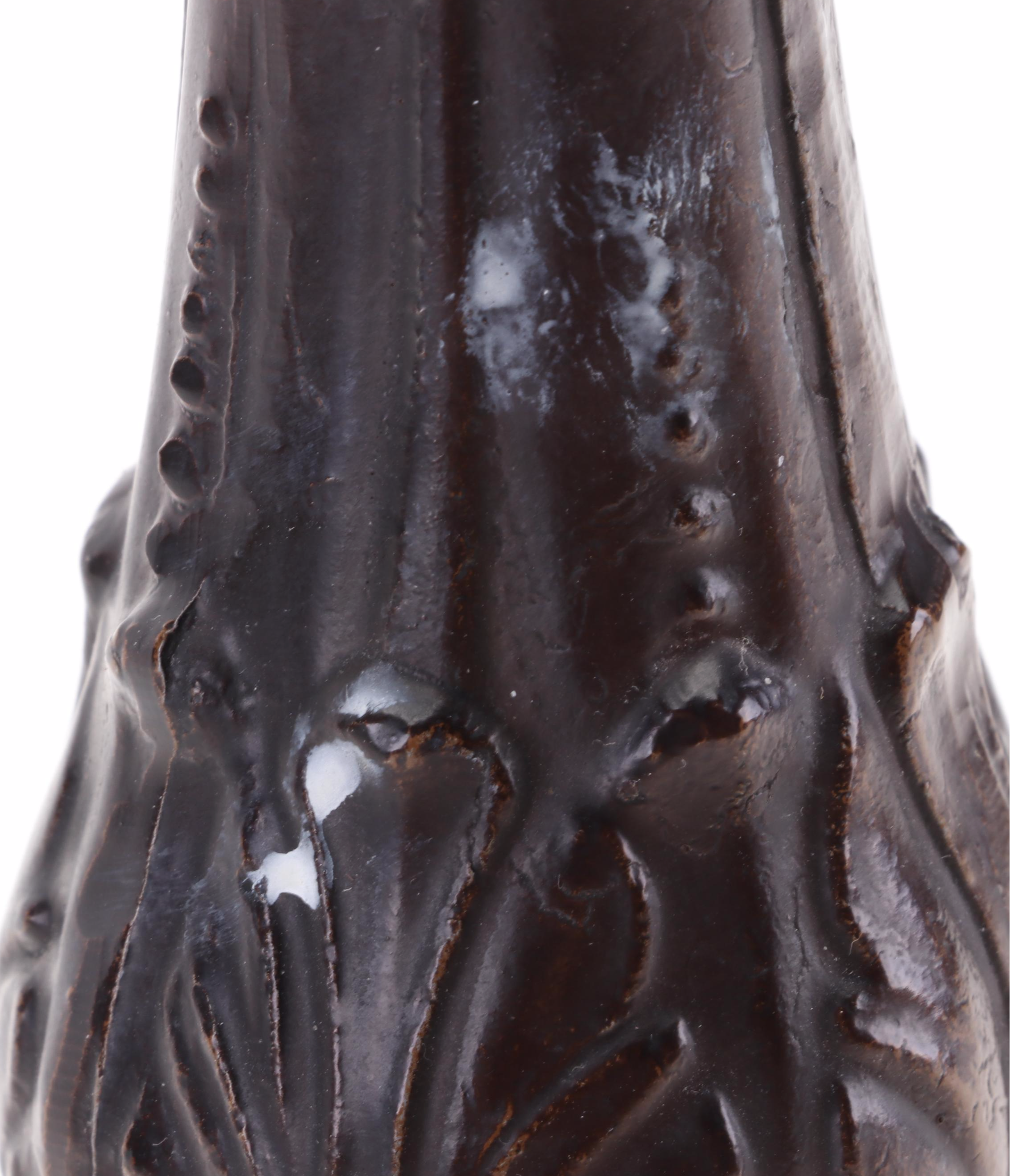 Art Nouveau Style Bronzed Metal and Peacock Slag Glass Table Lamp