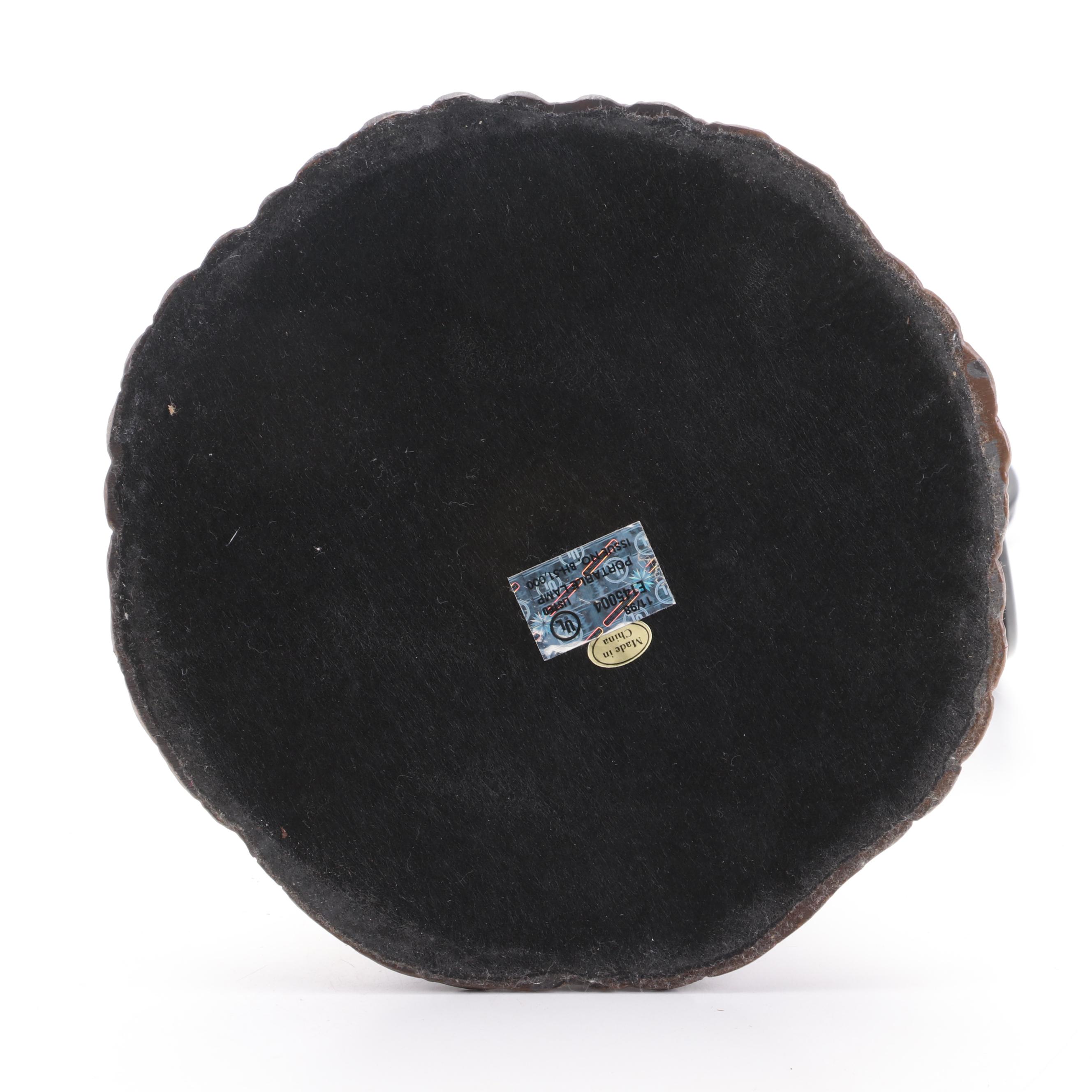 Art Nouveau Style Bronzed Metal and Peacock Slag Glass Table Lamp