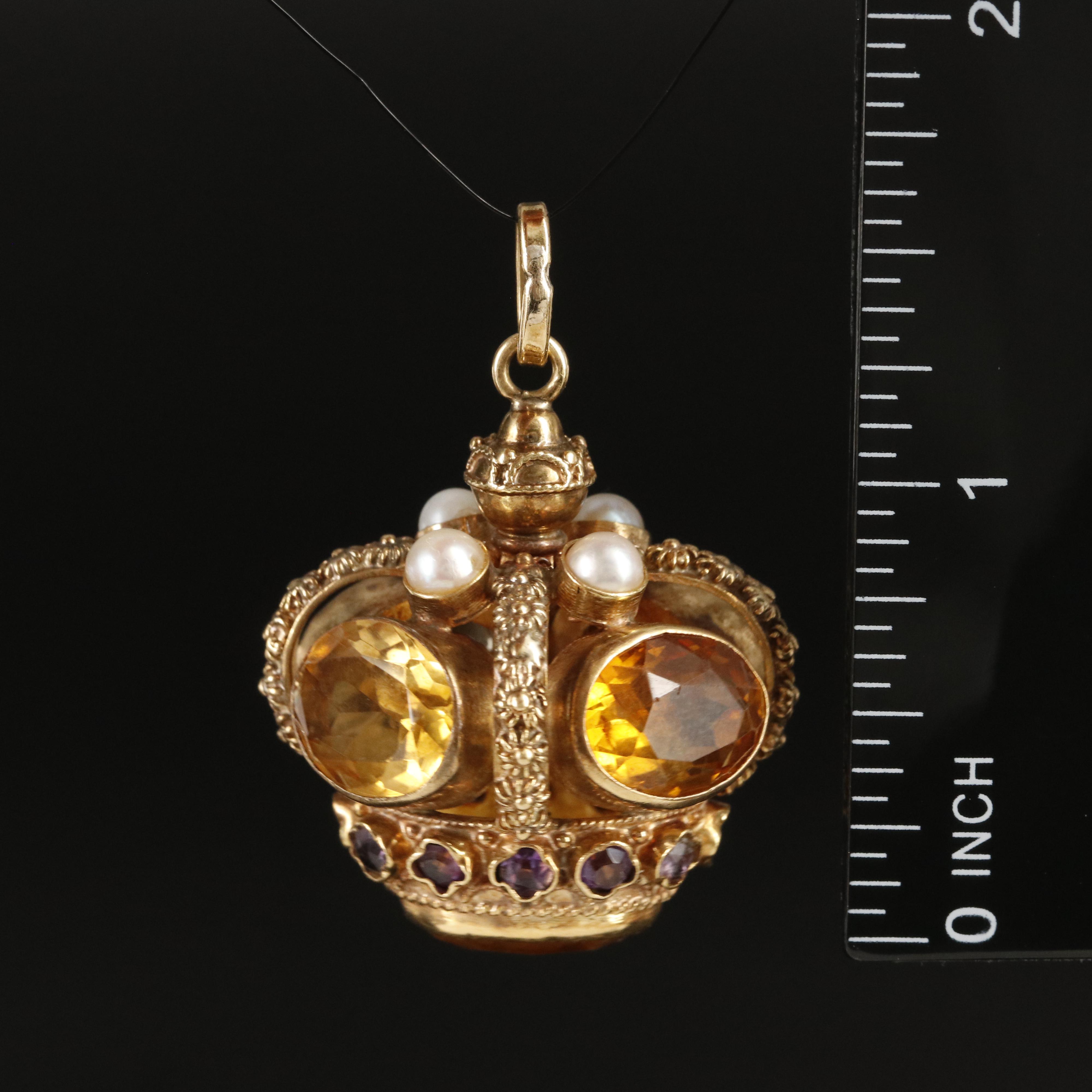 18K Citrine, Amethyst and Pearl Fob