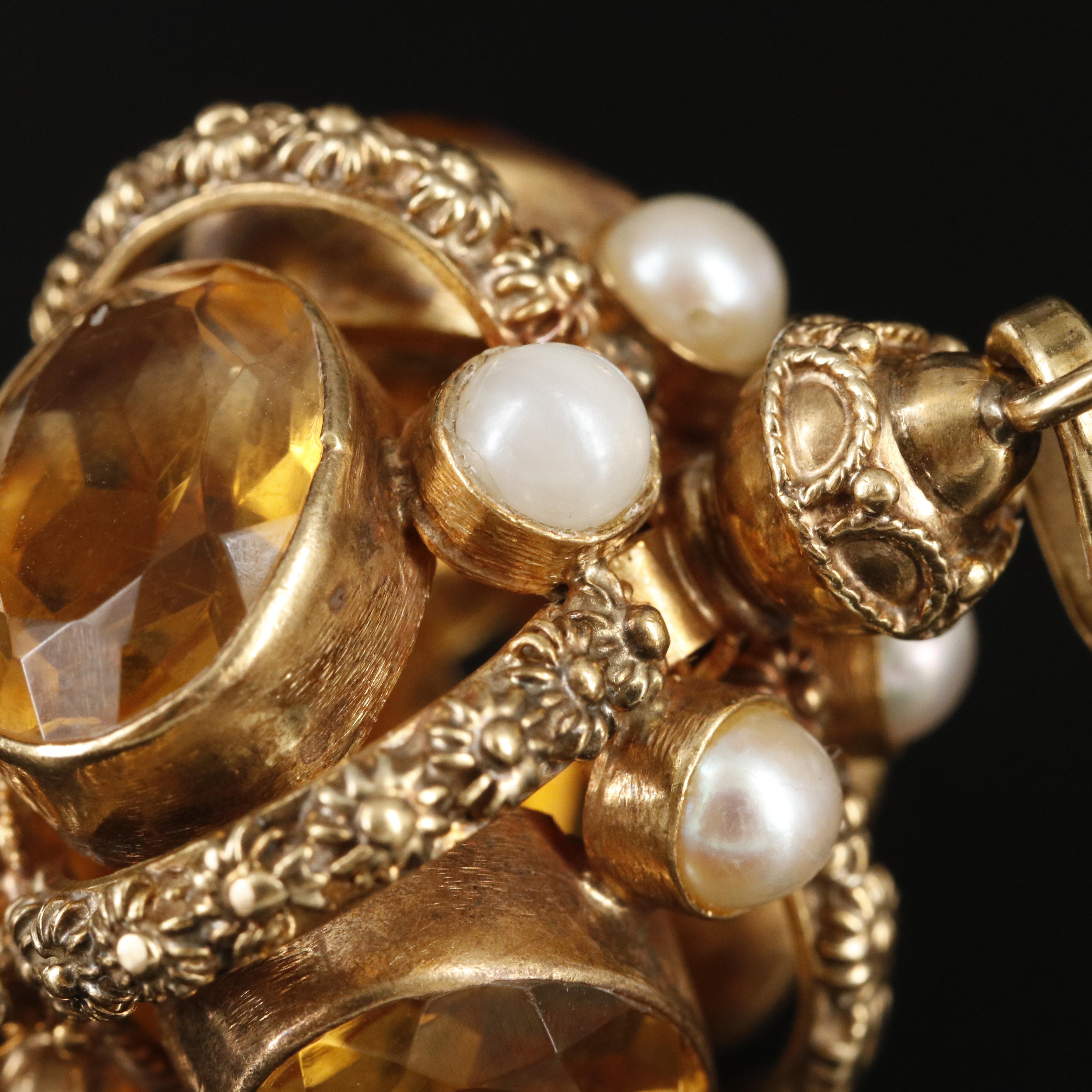 18K Citrine, Amethyst and Pearl Fob