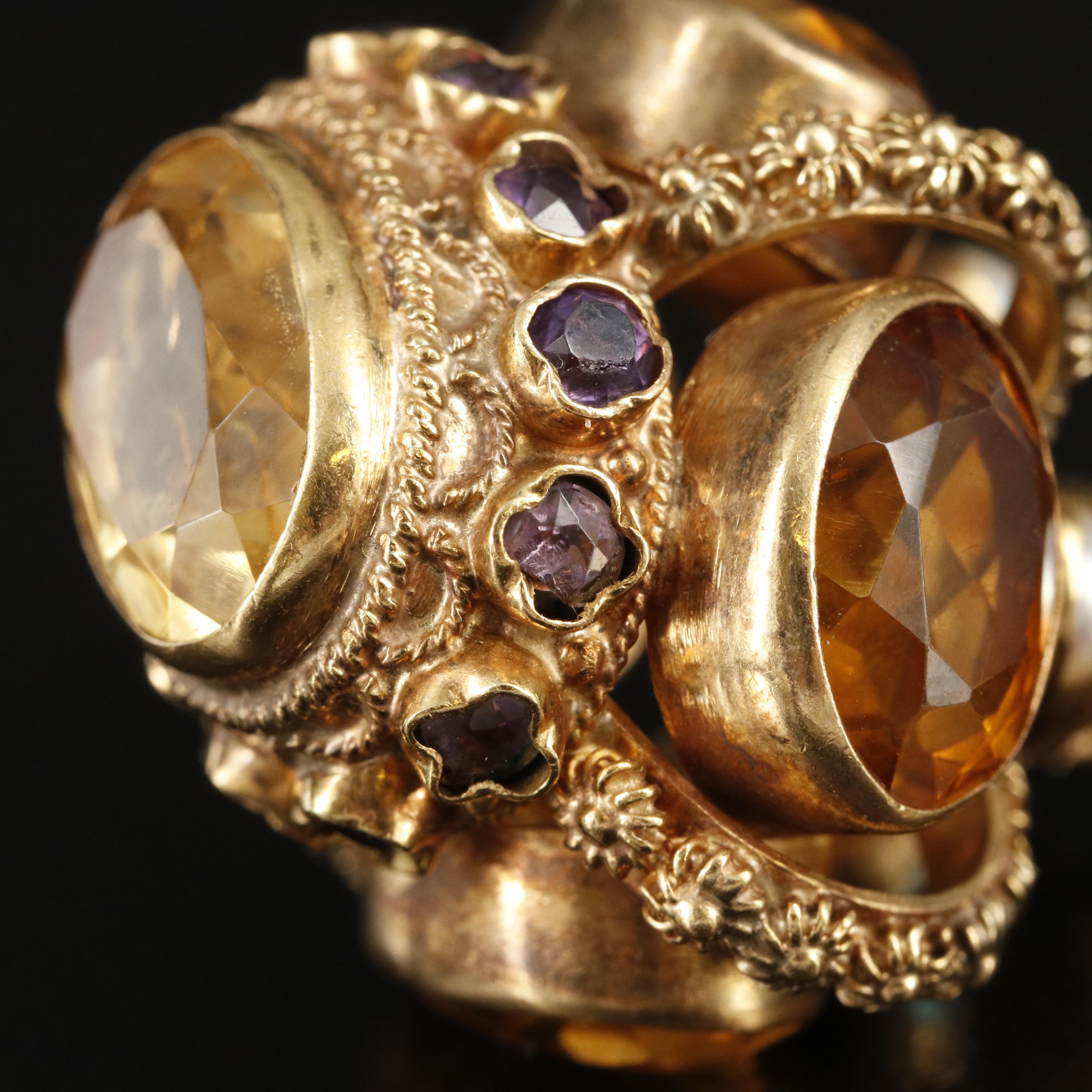 18K Citrine, Amethyst and Pearl Fob