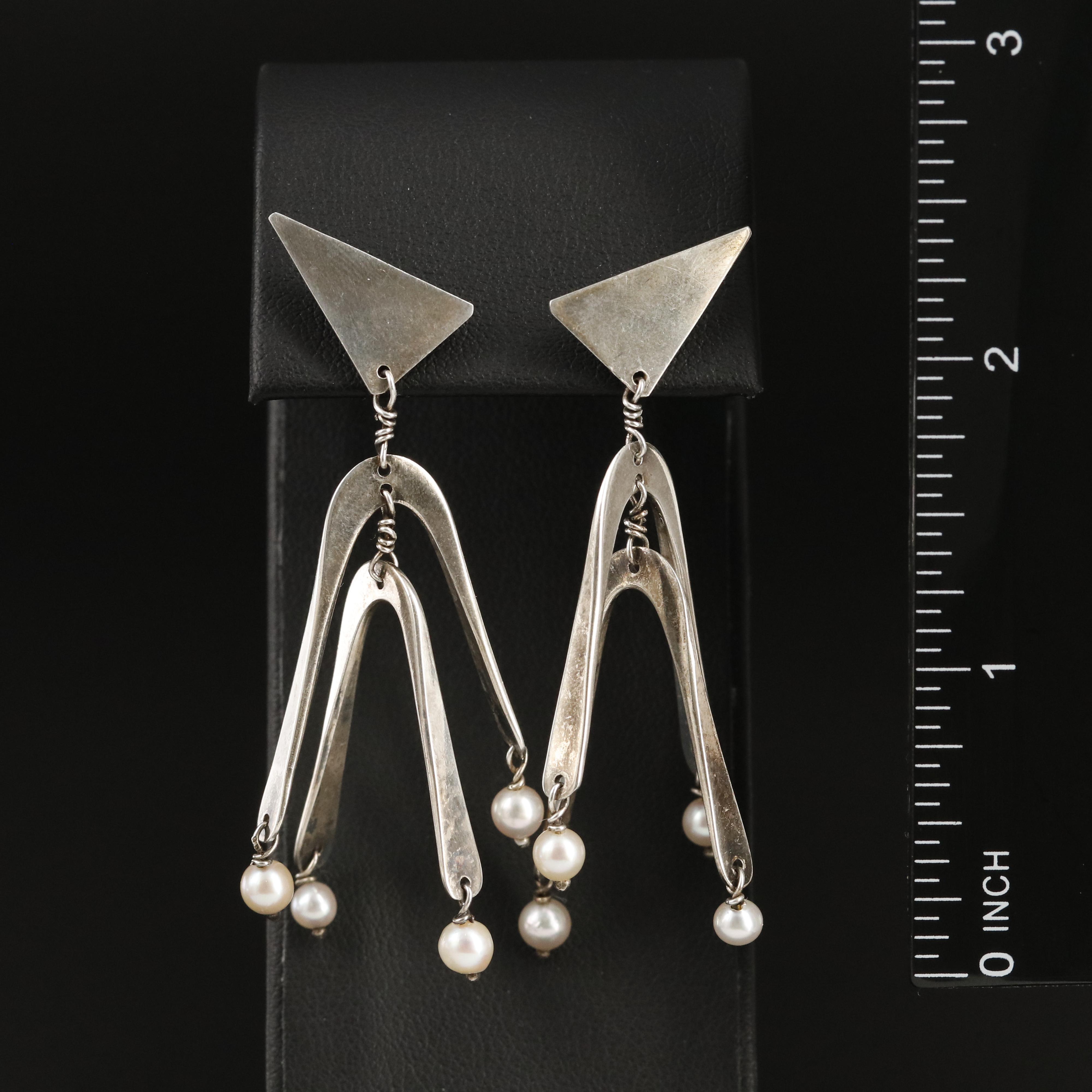 Ed Wiener Sterling Kinetic Pearl Earrings