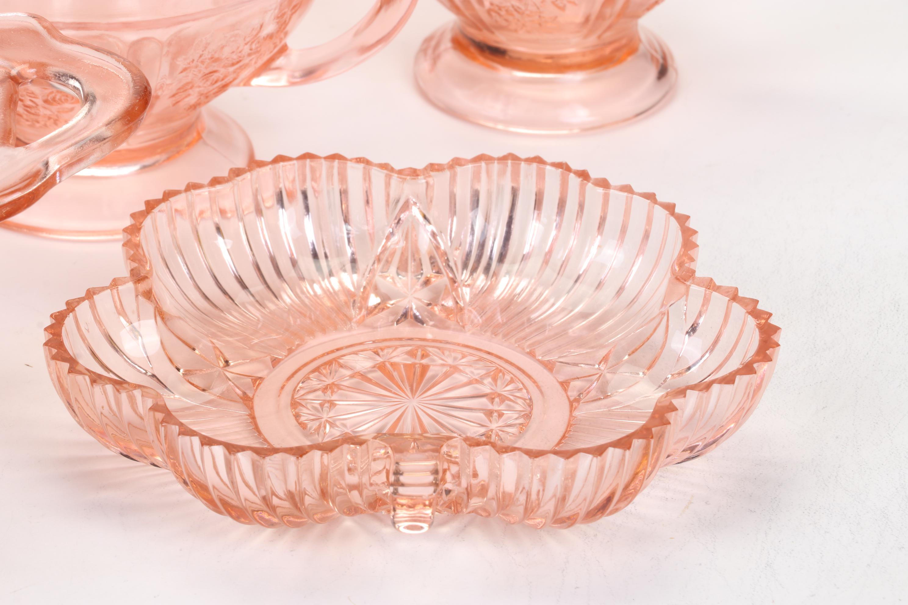 Anchor Hocking "Lace Edge" Plates and Other Pink Depression Glass Tableware