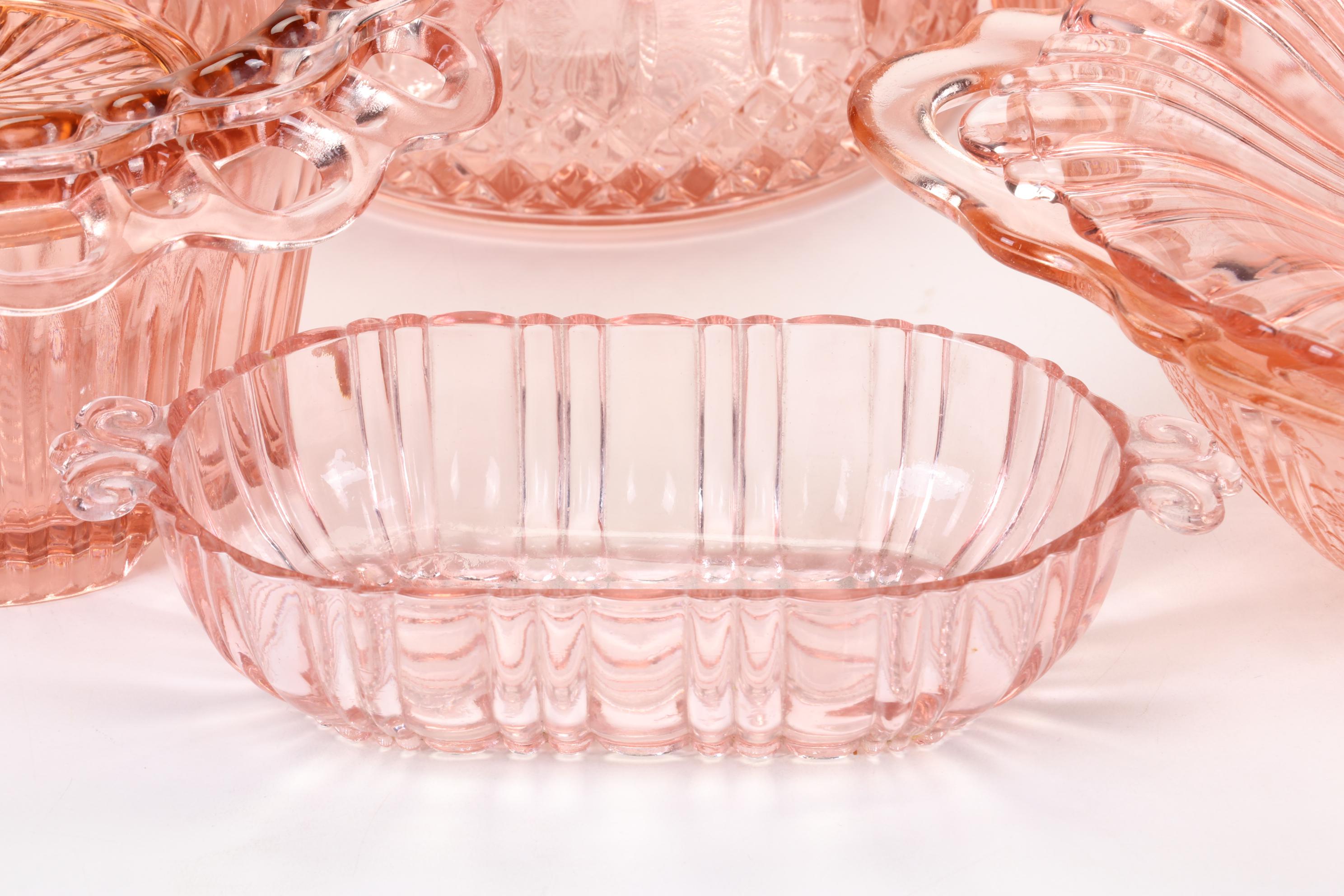 Anchor Hocking "Lace Edge" Plates and Other Pink Depression Glass Tableware