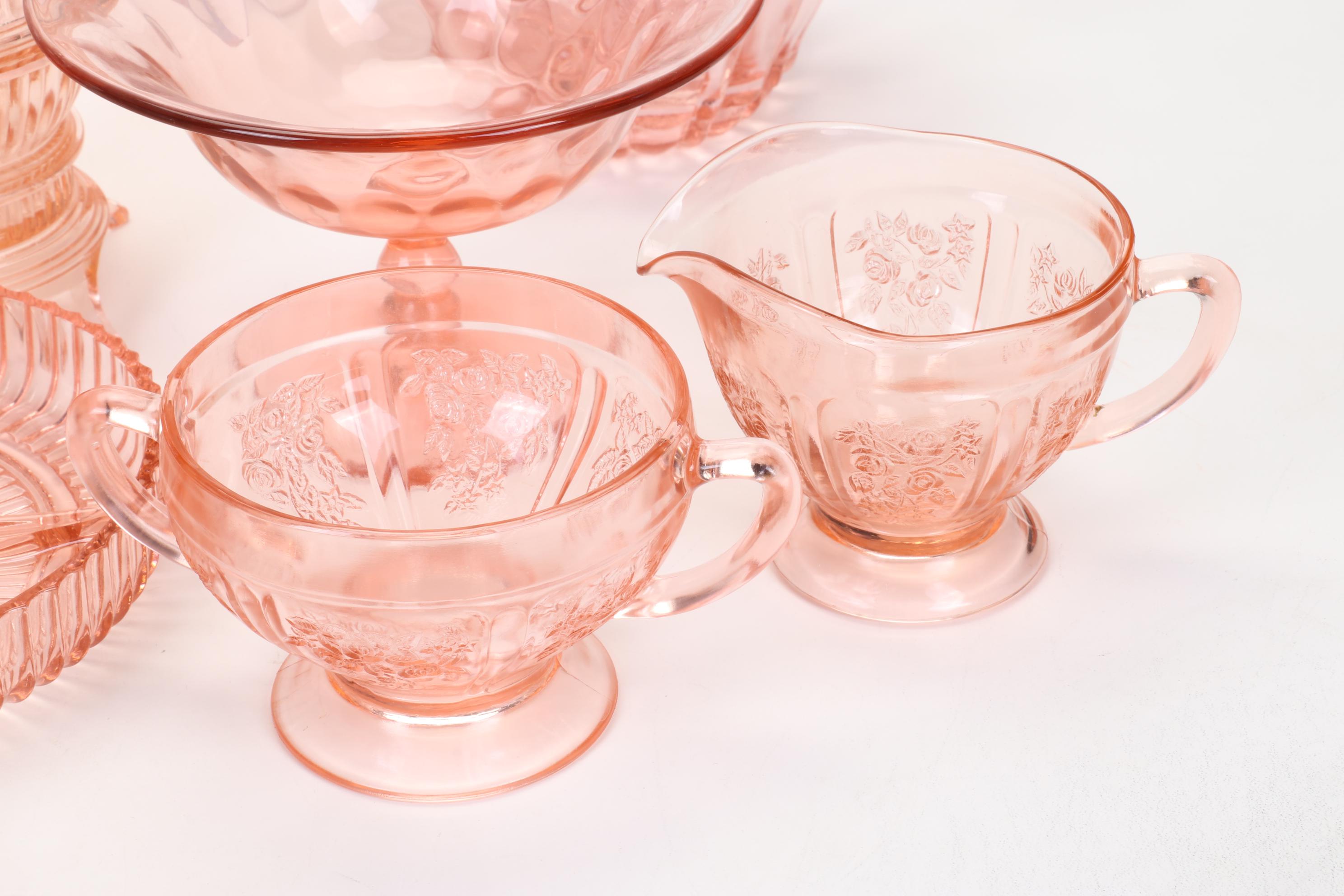 Anchor Hocking "Lace Edge" Plates and Other Pink Depression Glass Tableware