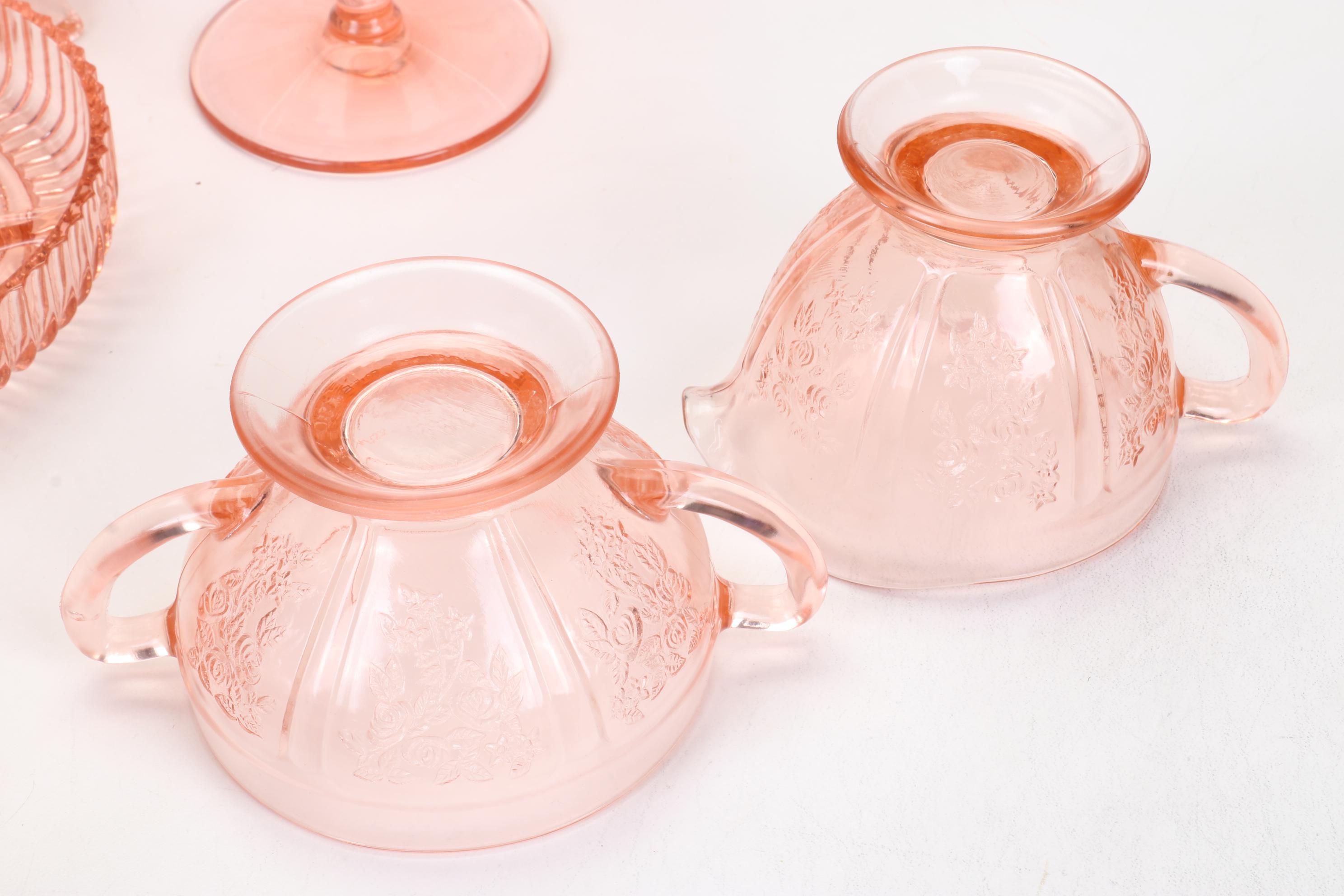 Anchor Hocking "Lace Edge" Plates and Other Pink Depression Glass Tableware