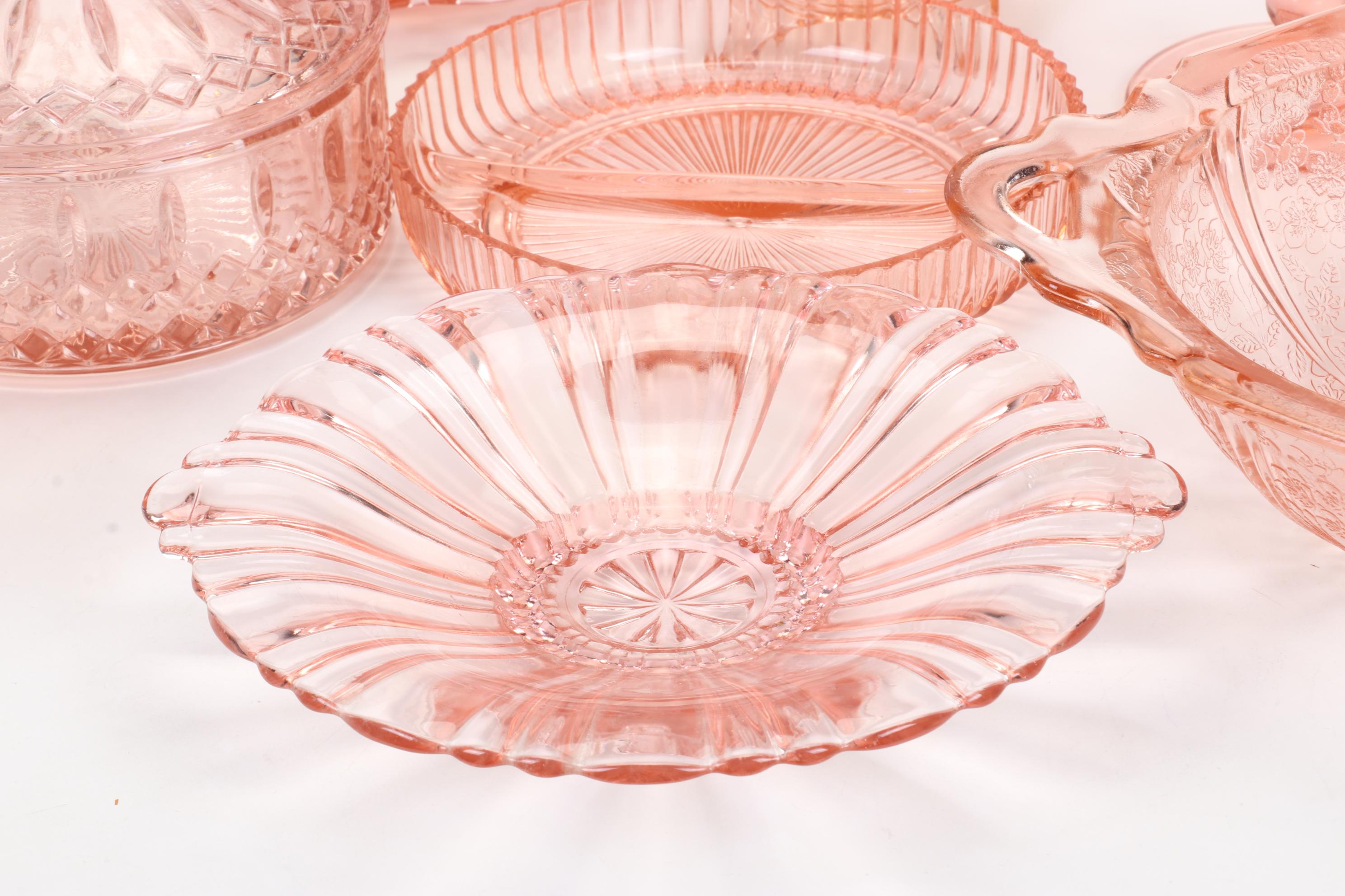 Anchor Hocking "Lace Edge" Plates and Other Pink Depression Glass Tableware