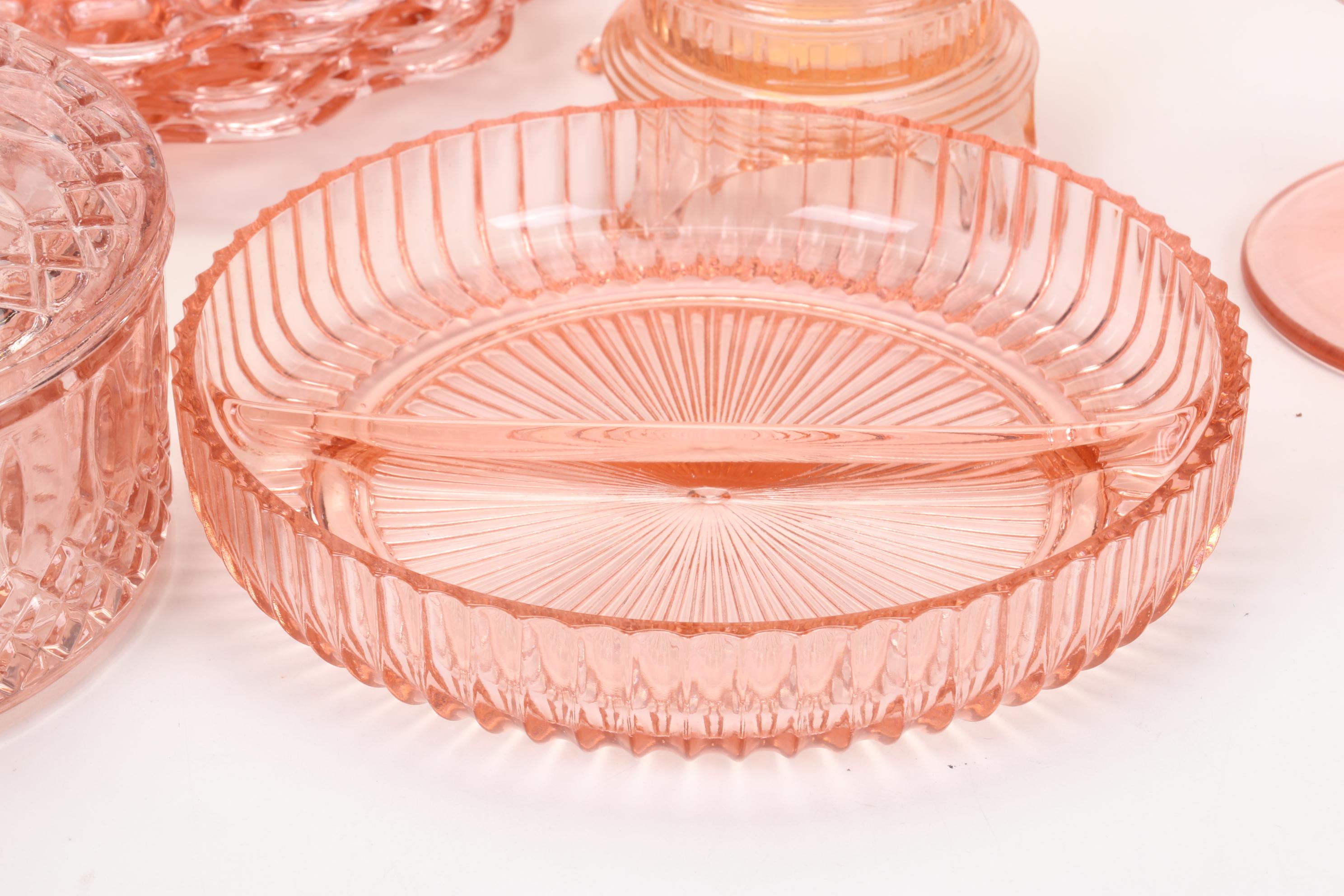 Anchor Hocking "Lace Edge" Plates and Other Pink Depression Glass Tableware
