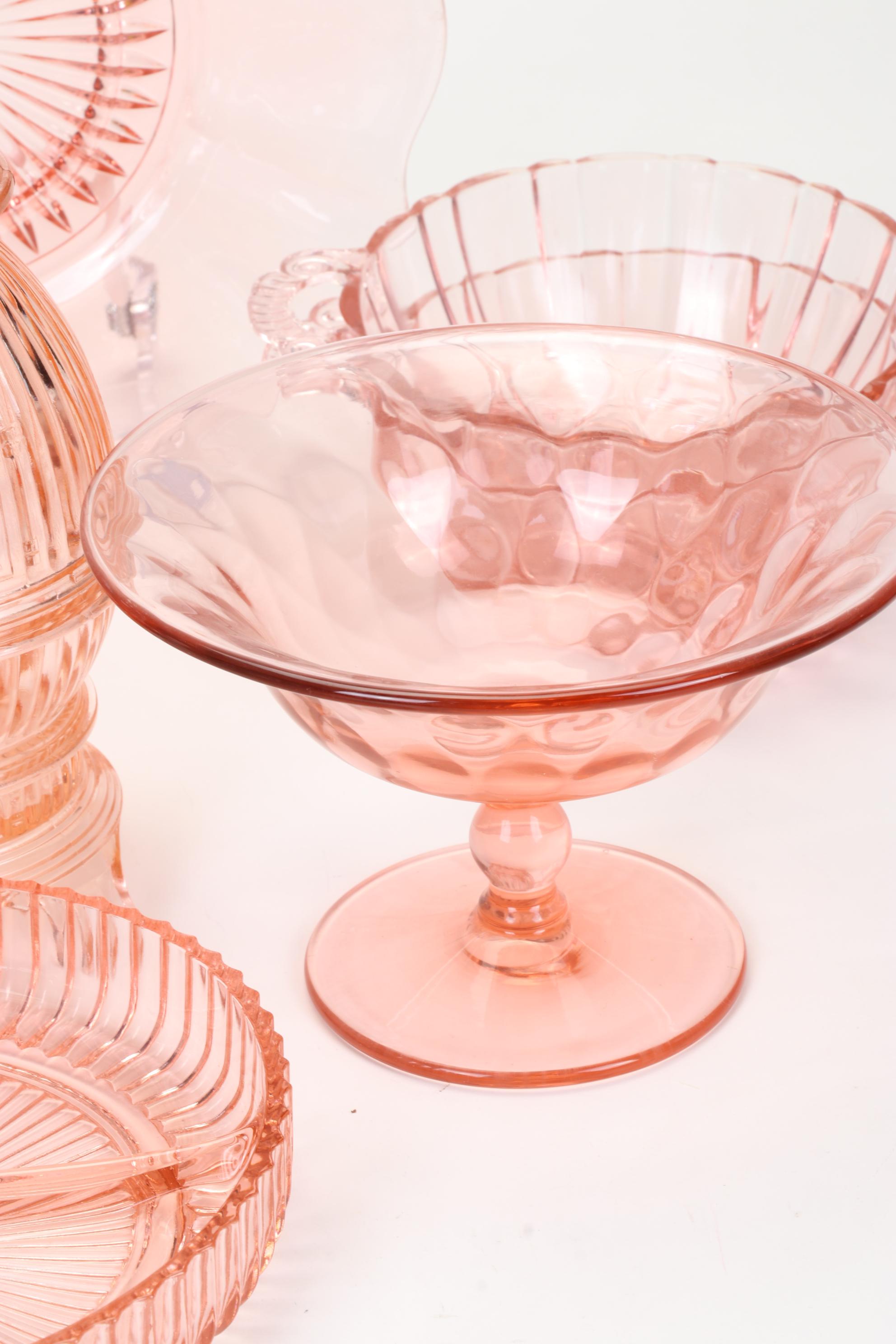 Anchor Hocking "Lace Edge" Plates and Other Pink Depression Glass Tableware