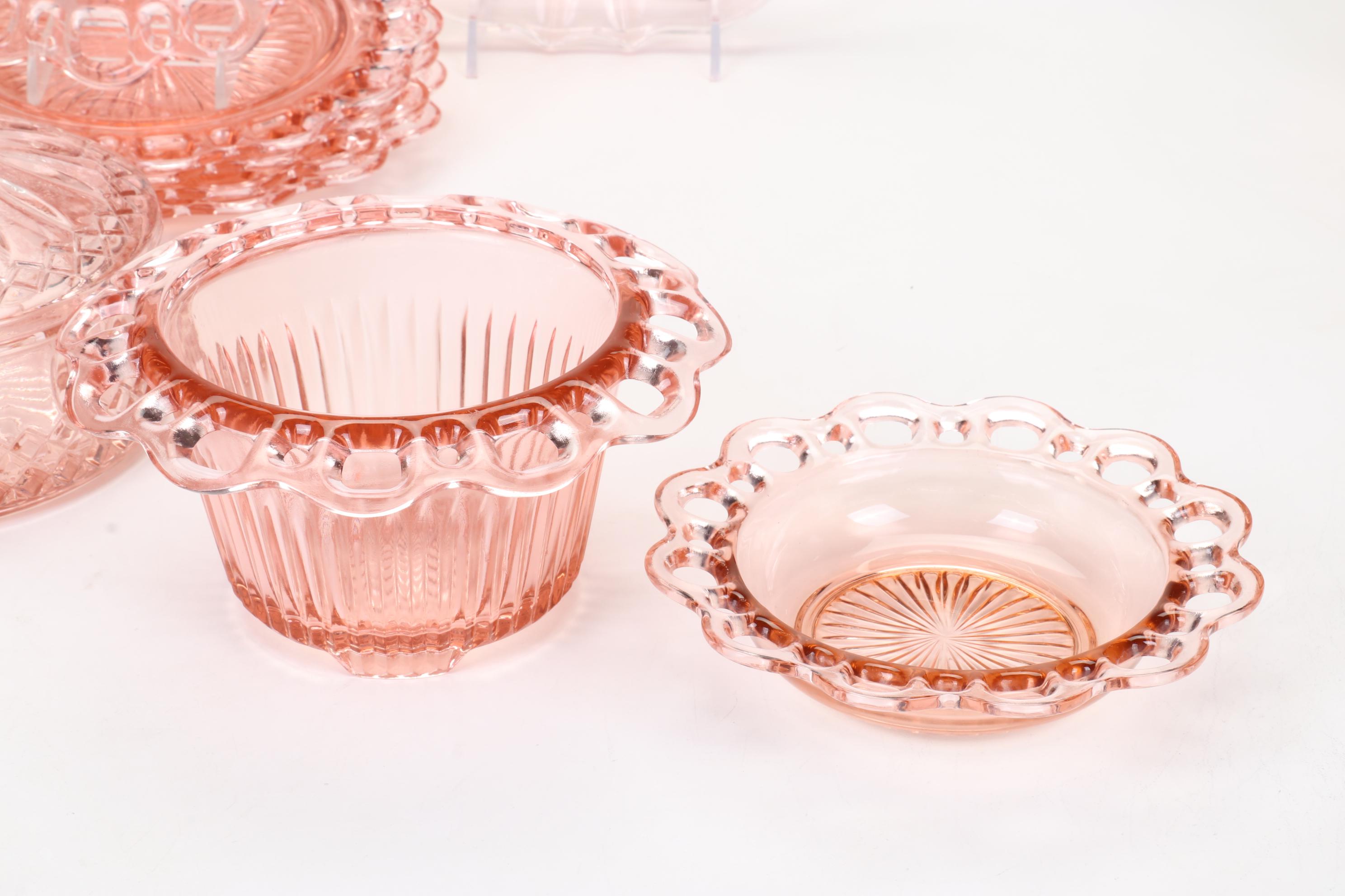 Anchor Hocking "Lace Edge" Plates and Other Pink Depression Glass Tableware