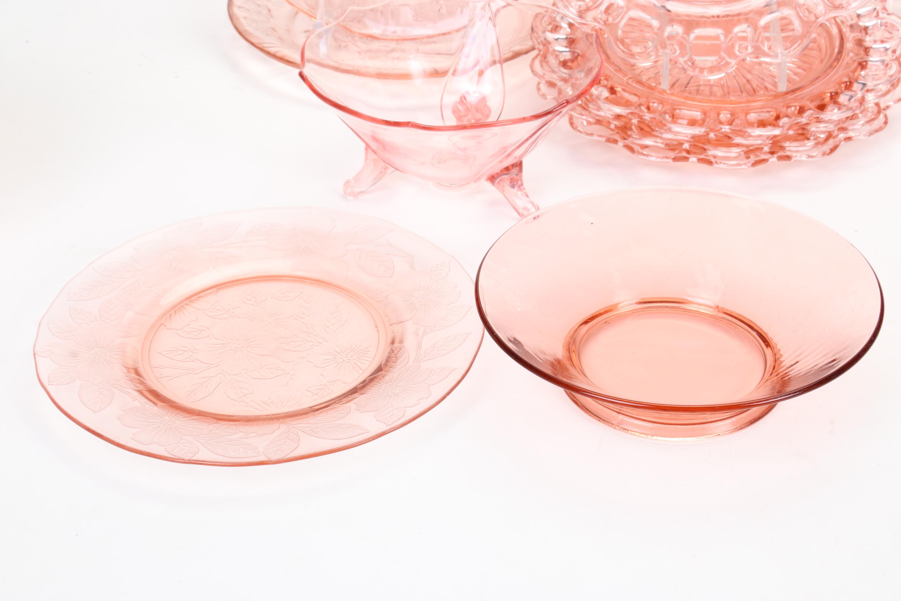 Anchor Hocking "Lace Edge" Plates and Other Pink Depression Glass Tableware