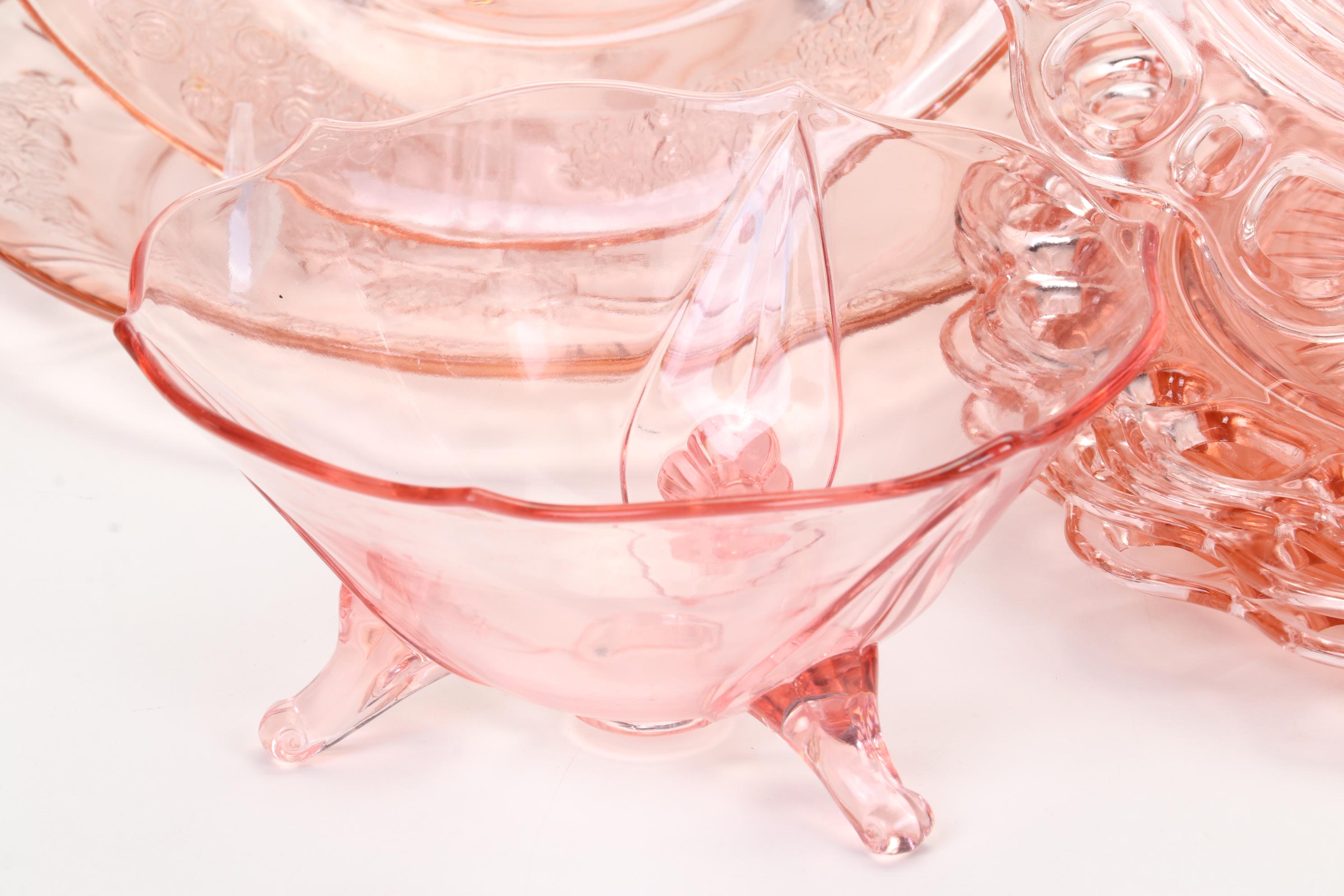 Anchor Hocking "Lace Edge" Plates and Other Pink Depression Glass Tableware