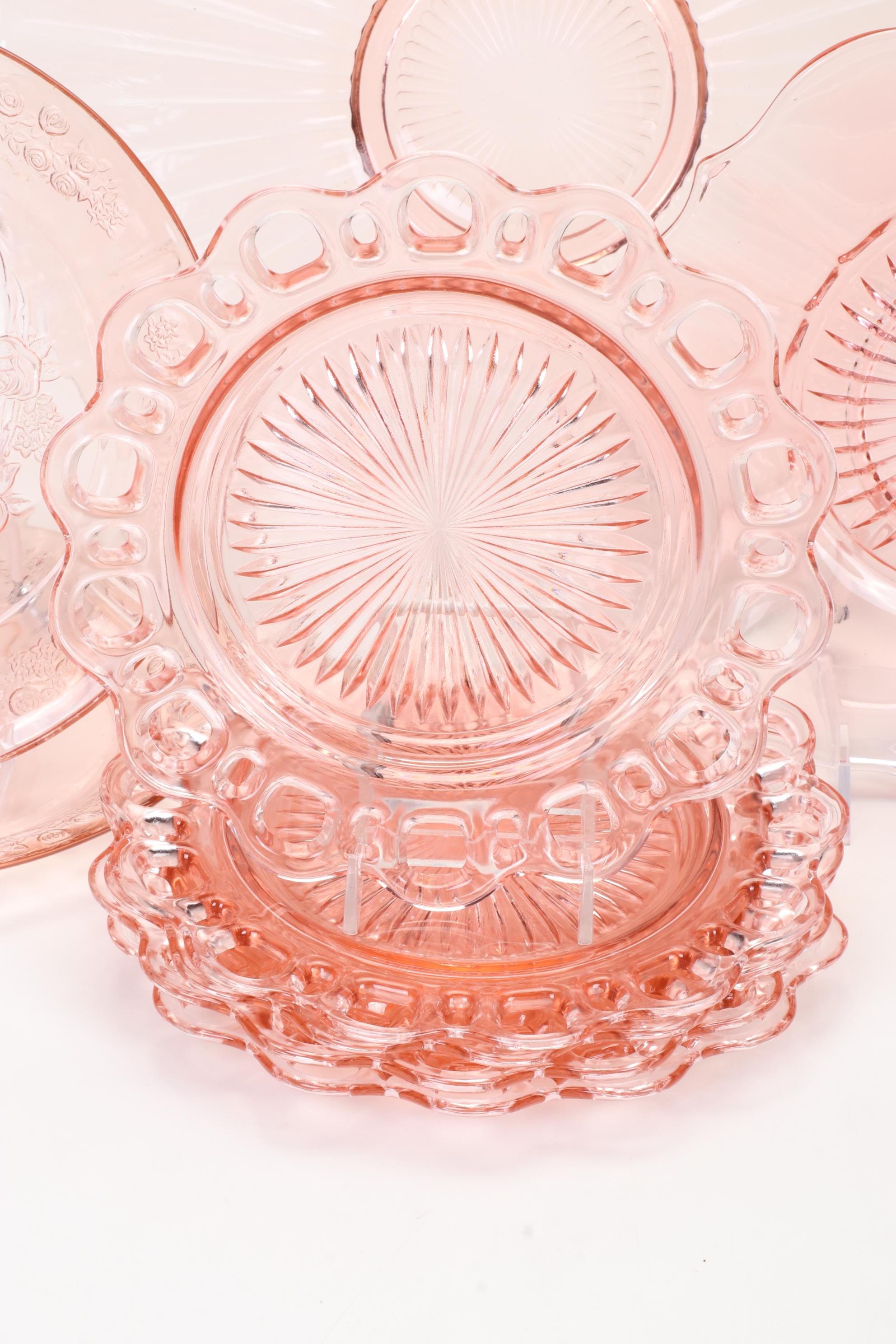 Anchor Hocking "Lace Edge" Plates and Other Pink Depression Glass Tableware