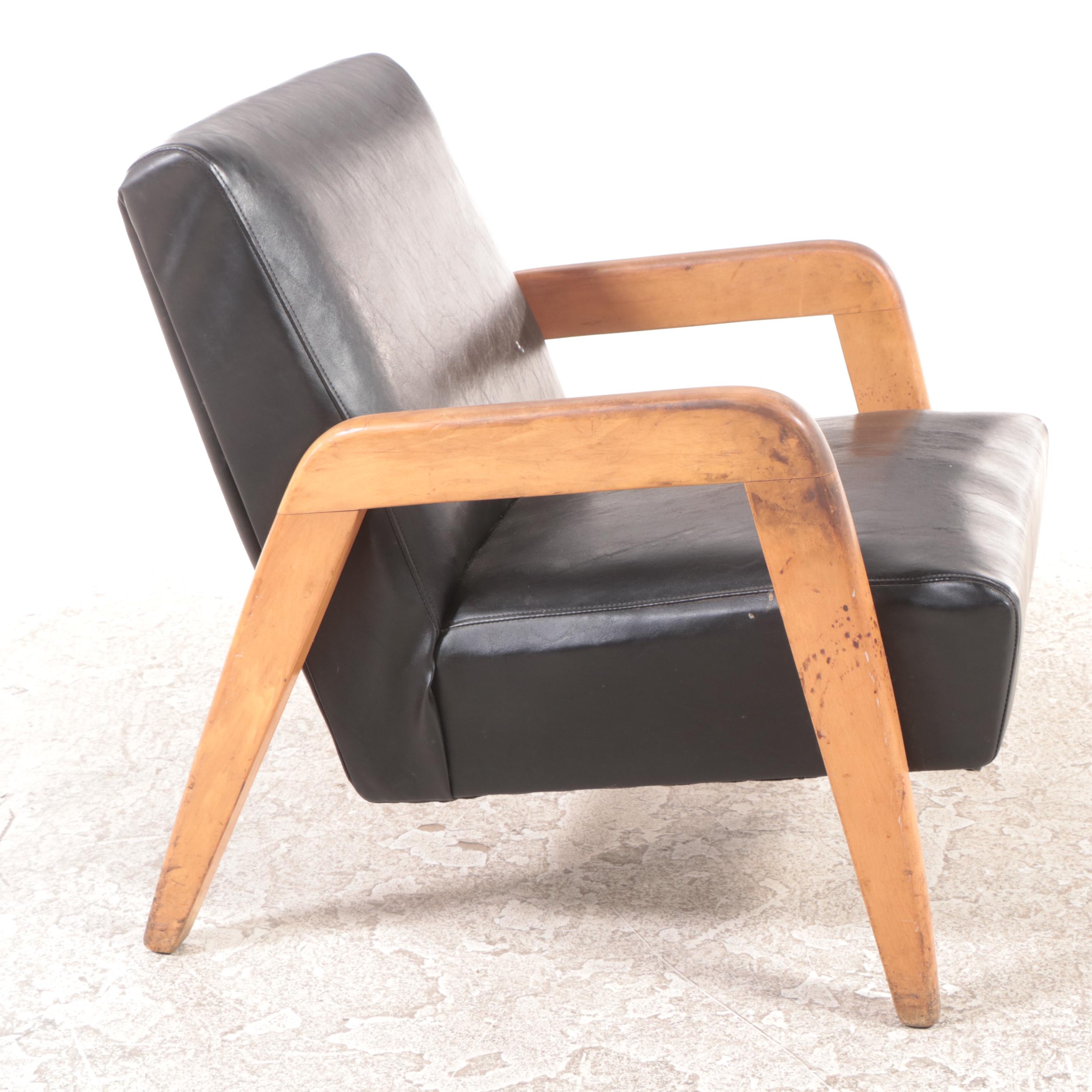 Russel Wright Mid Century Modern Maple and Vinyl Lounge Chair
