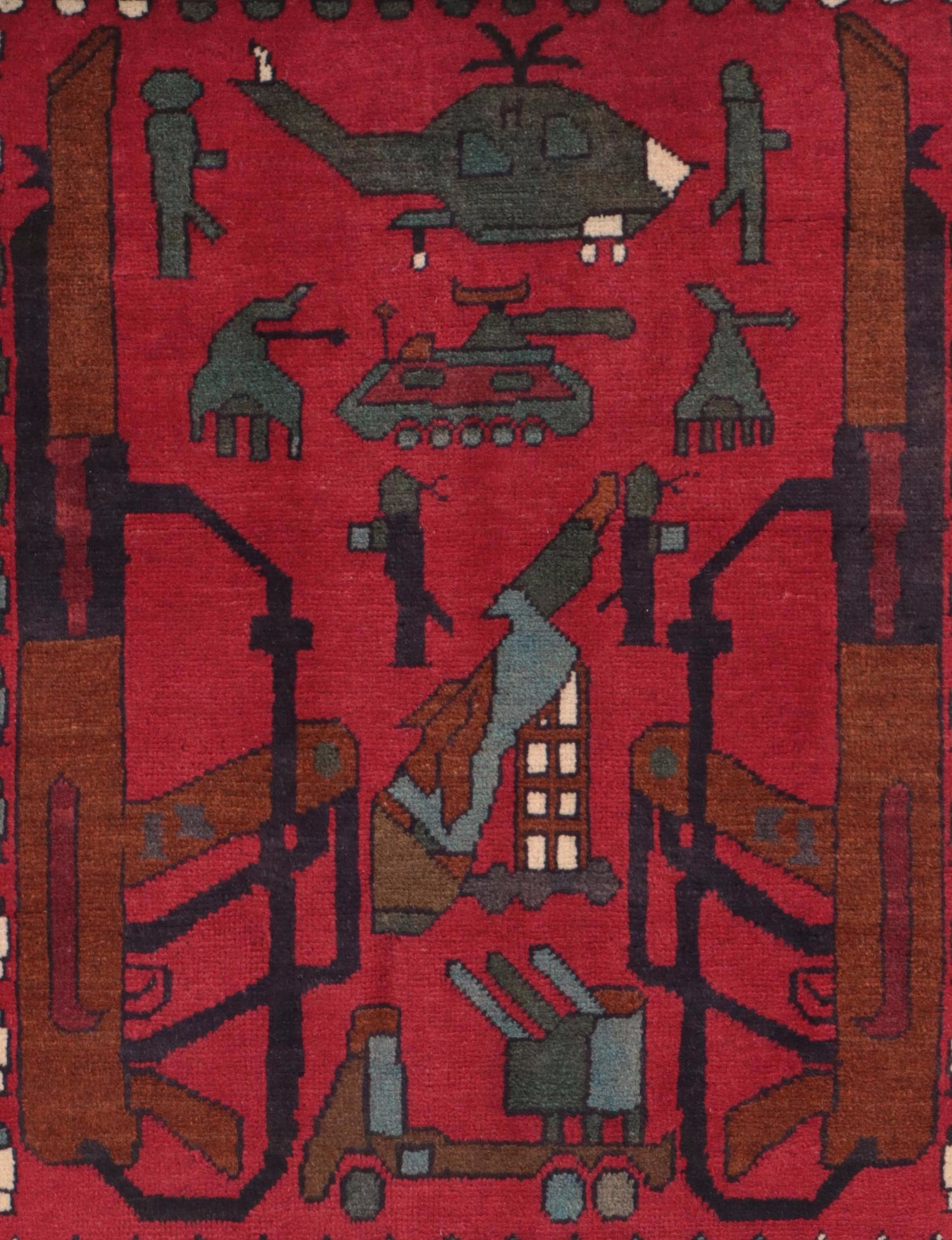 2'1 x 2'11 Hand-Knotted Afghan War Pictorial Accent Rug