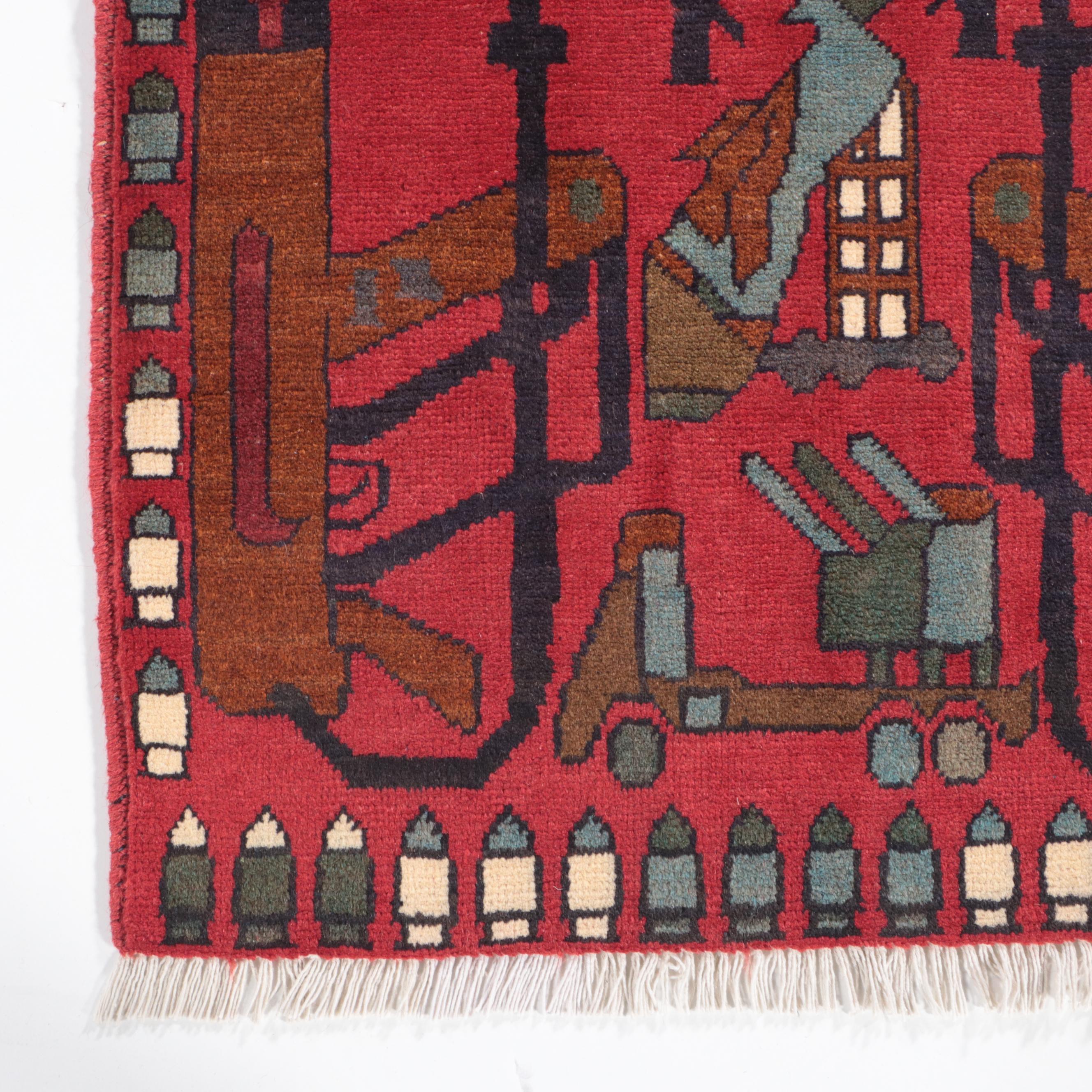 2'1 x 2'11 Hand-Knotted Afghan War Pictorial Accent Rug