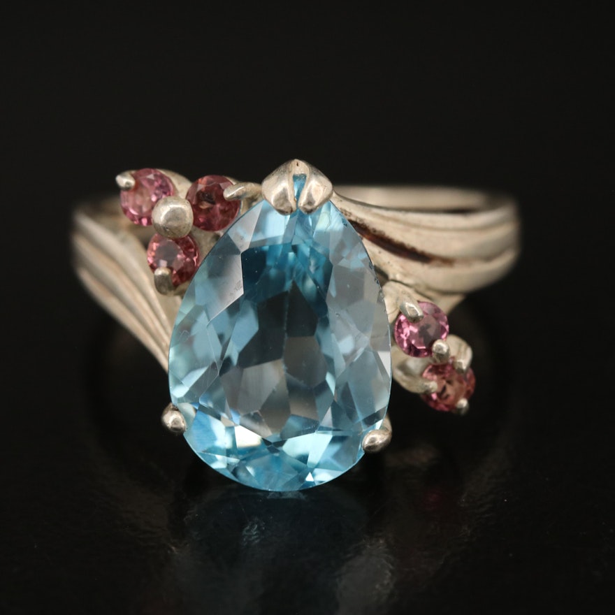 Sterling Swiss Blue Topaz and Tourmaline Ring