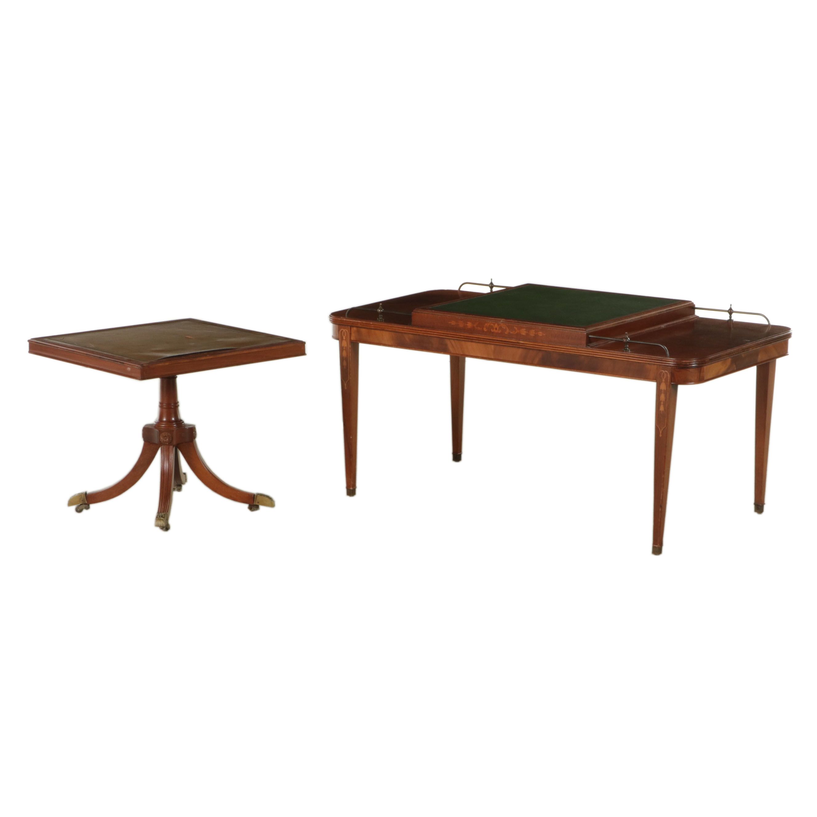 Federal Style Mahogany and Marquetry Coffee Table with Nesting Side Table