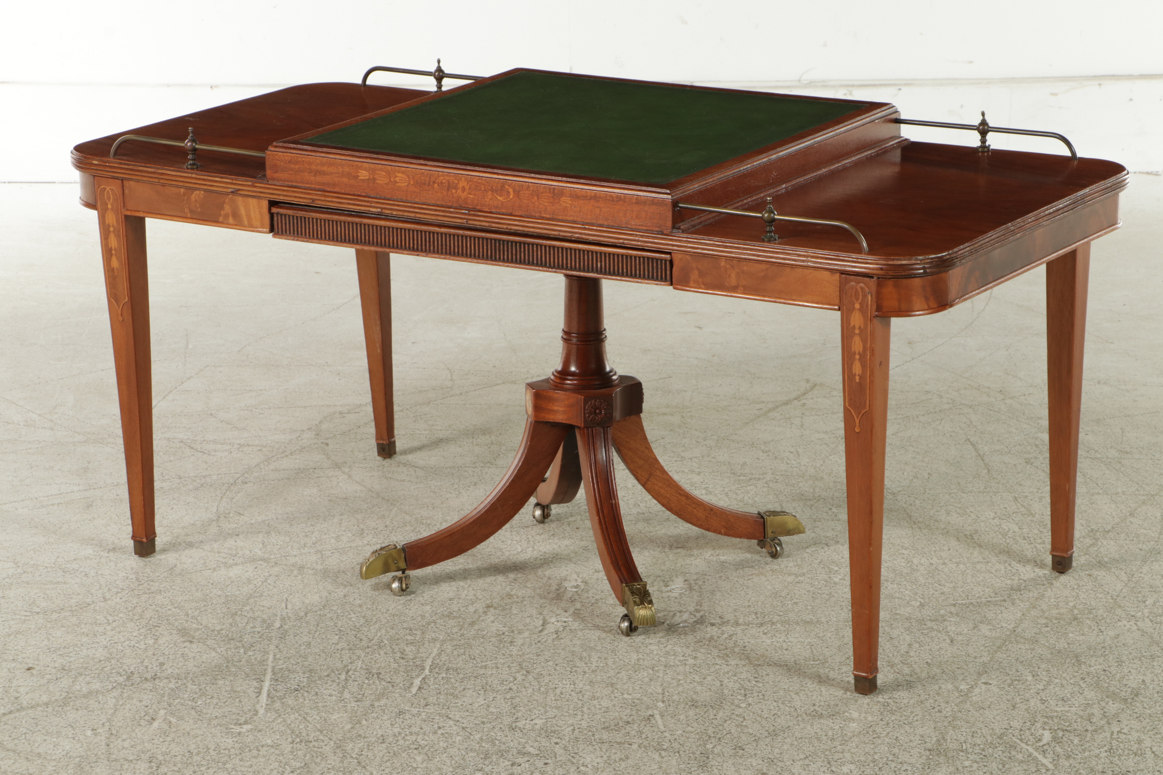 Federal Style Mahogany and Marquetry Coffee Table with Nesting Side Table