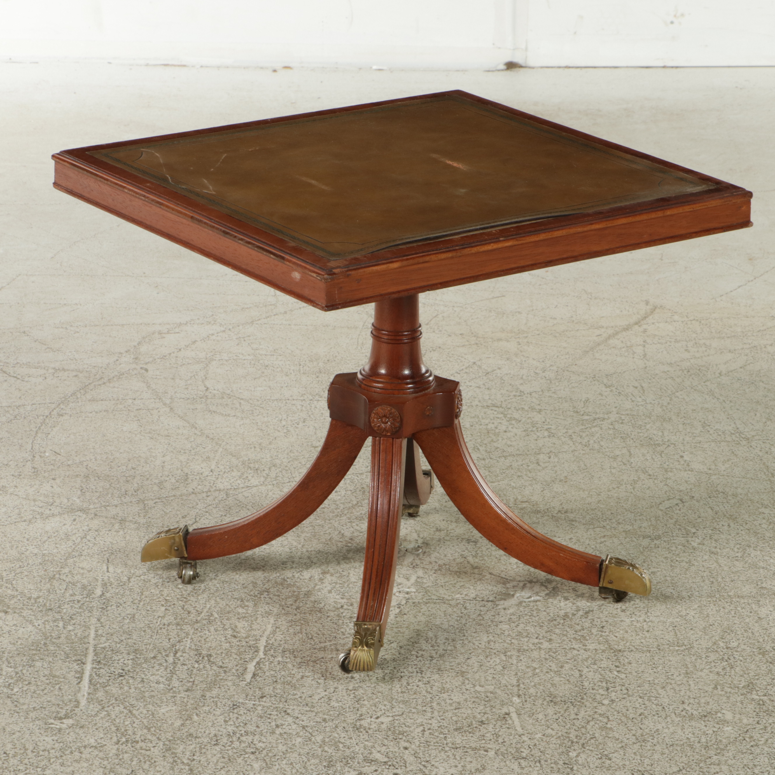 Federal Style Mahogany and Marquetry Coffee Table with Nesting Side Table