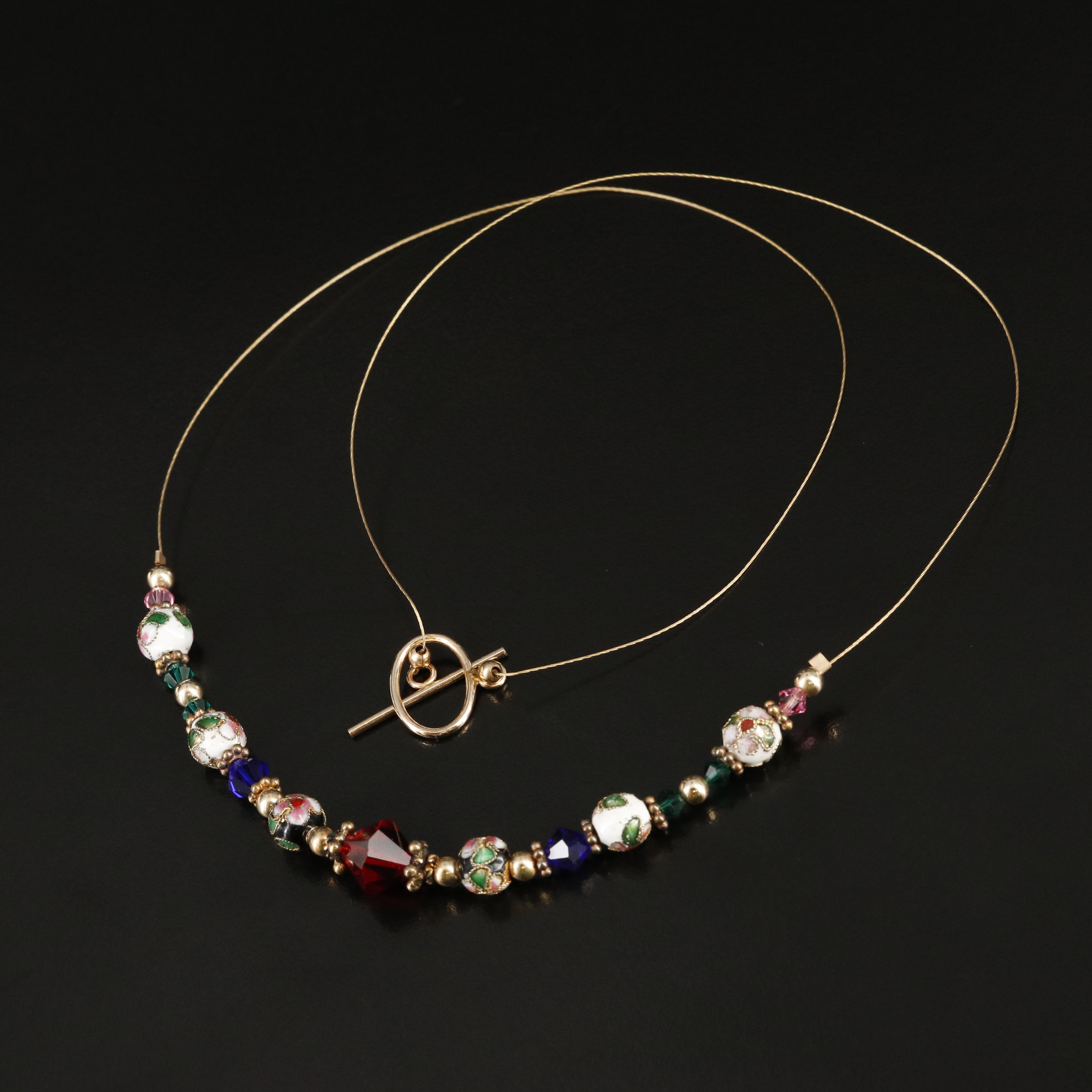 Enamel and Glass Necklace with 10K Clasp