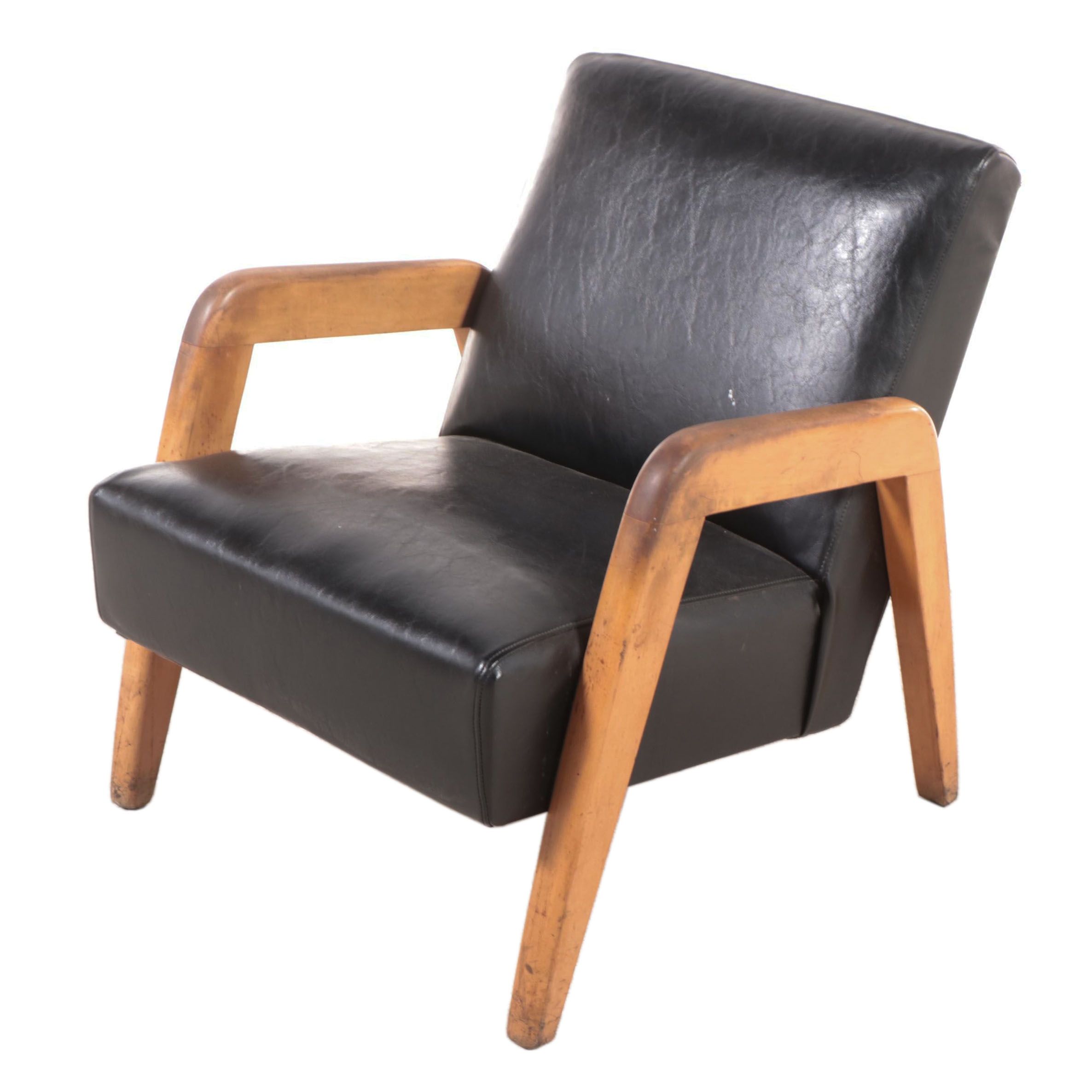 Russel Wright Mid Century Modern Maple and Vinyl Lounge Chair