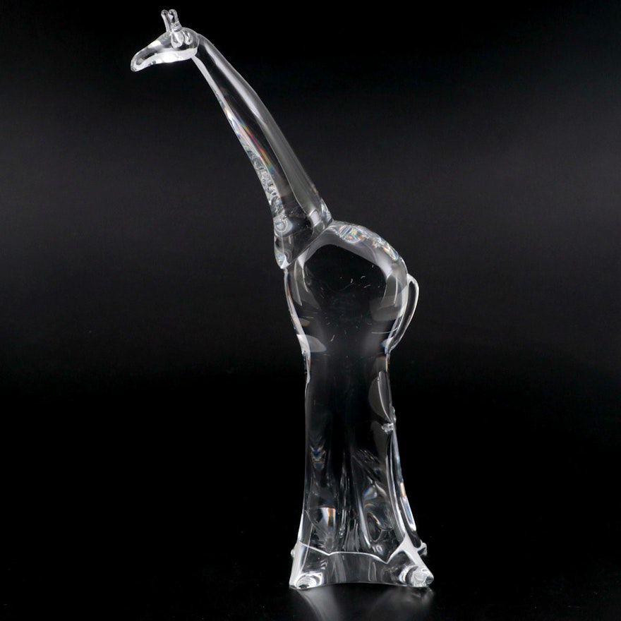 Steuben Art Glass "Mother Giraffe" Statuette Designed by Lloyd Atkins