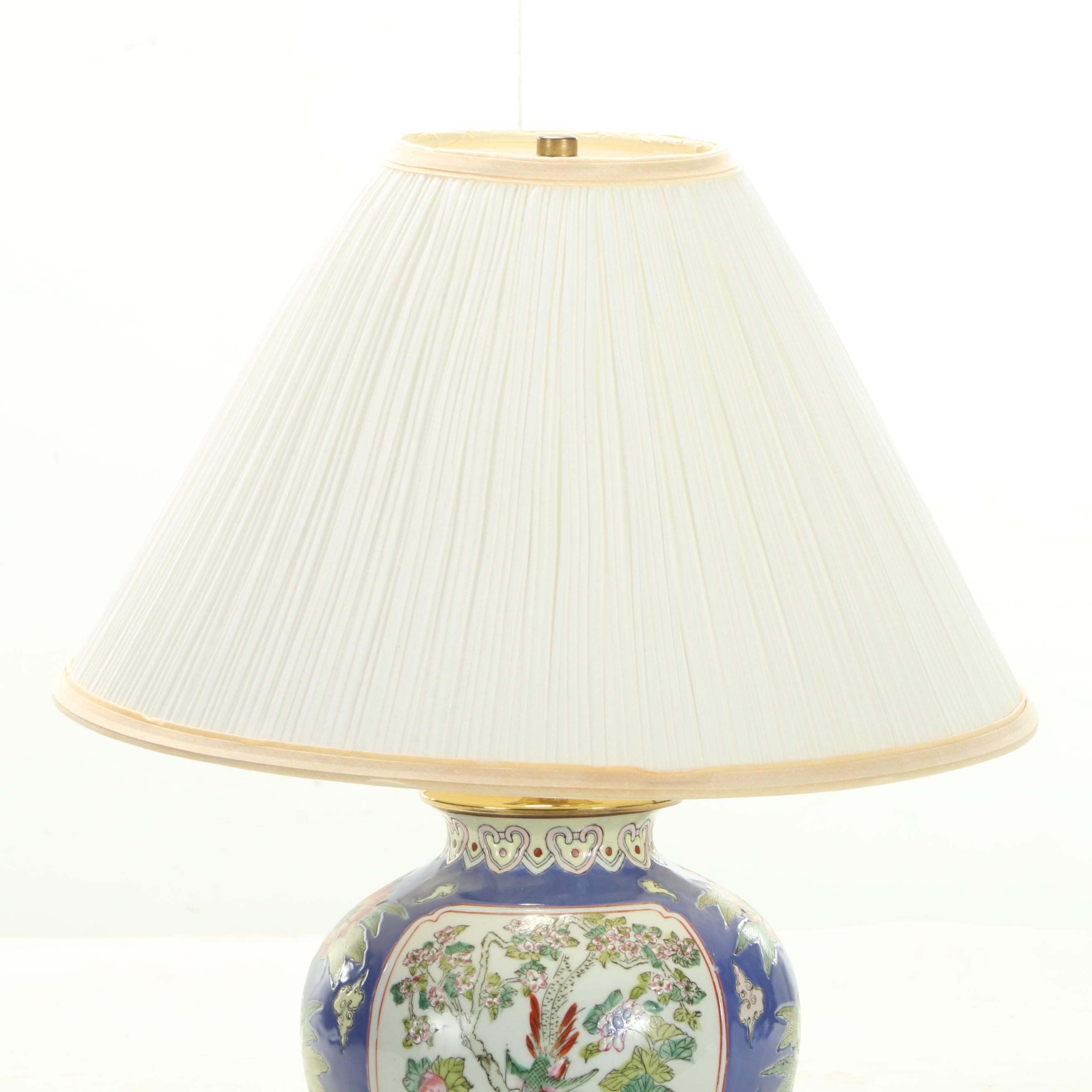Chinese Famille Rose Porcelain Vase Table Lamp, Late 20th Century