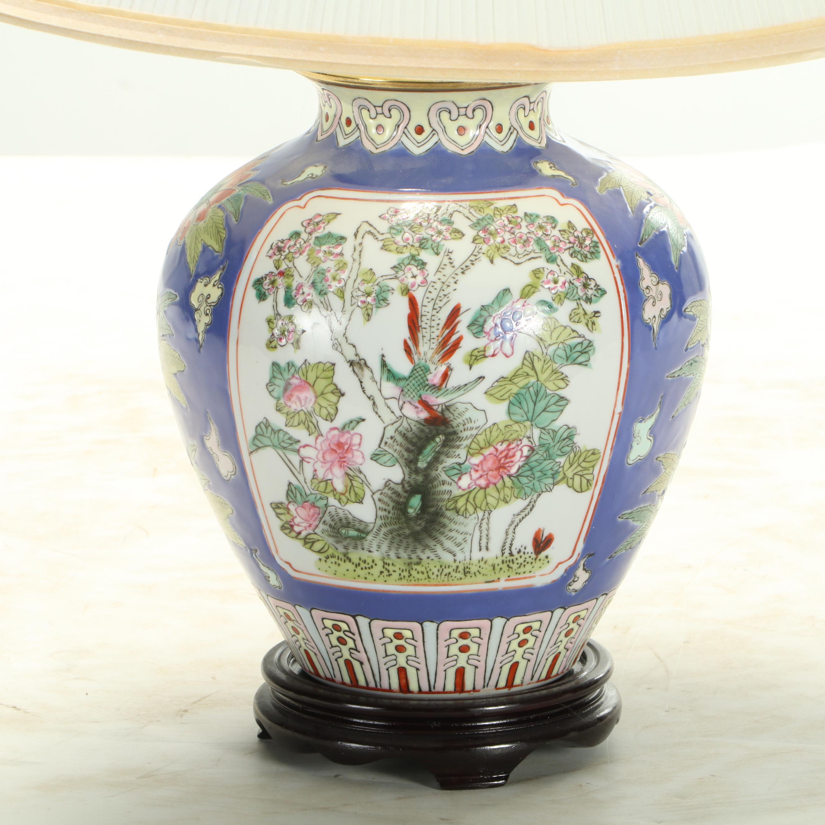Chinese Famille Rose Porcelain Vase Table Lamp, Late 20th Century