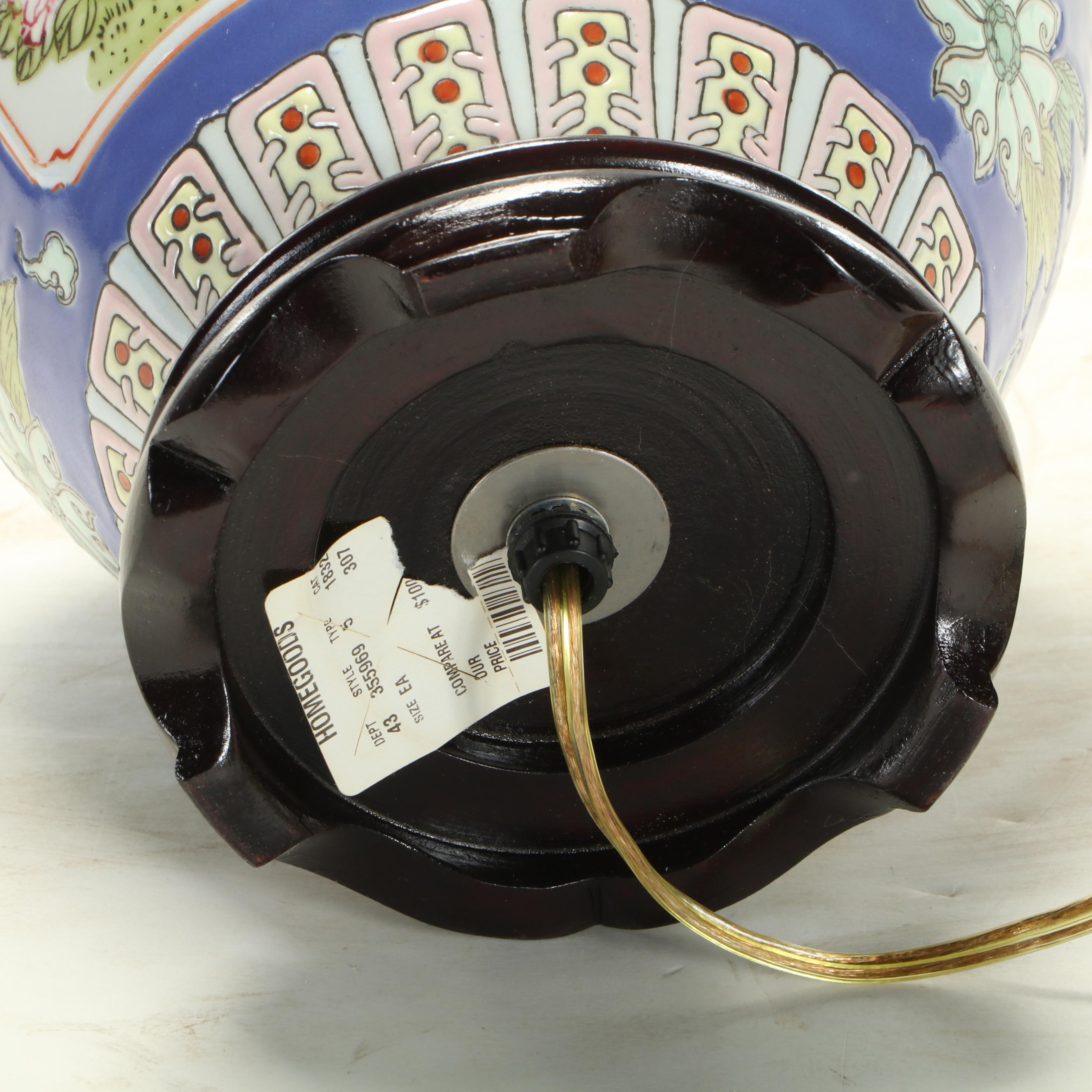 Chinese Famille Rose Porcelain Vase Table Lamp, Late 20th Century